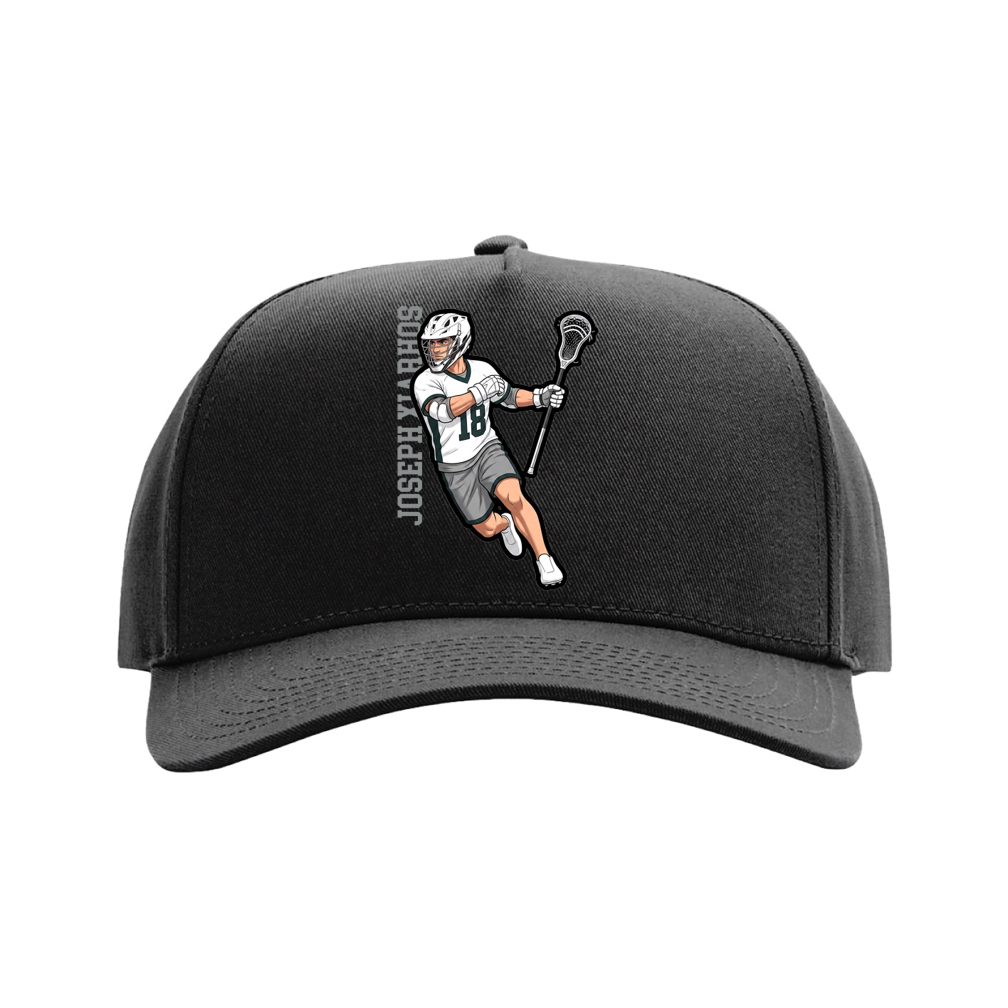 Full Fabric Five-Panel Champ Cap — Name Vertical in Black