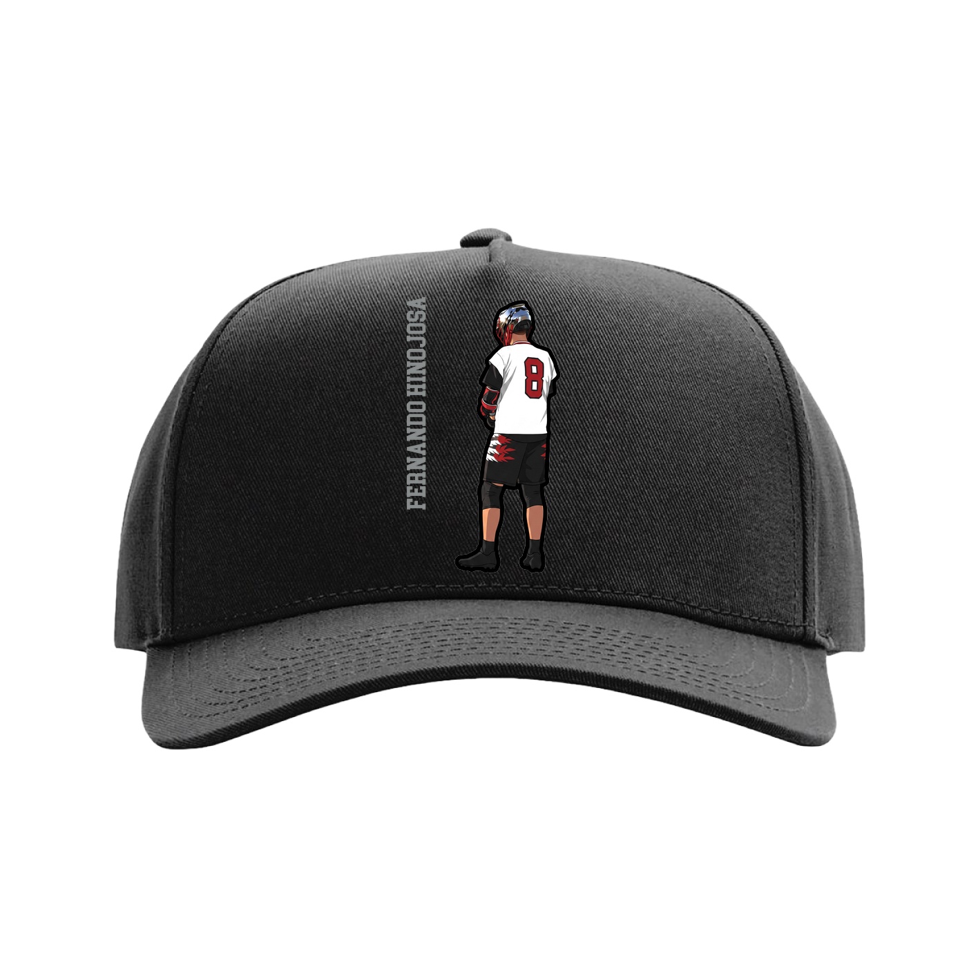 Full Fabric Five-Panel Champ Cap — Name Vertical in Black