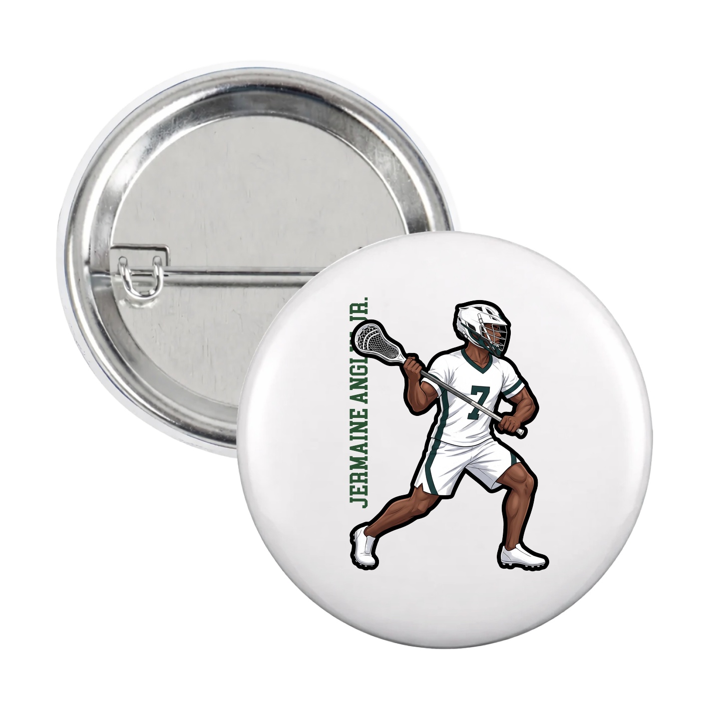 Game Day Button — Name Vertical in White