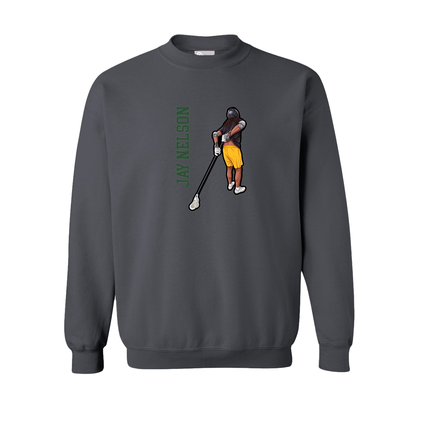 Fleece Crew — Name Vertical in Grey