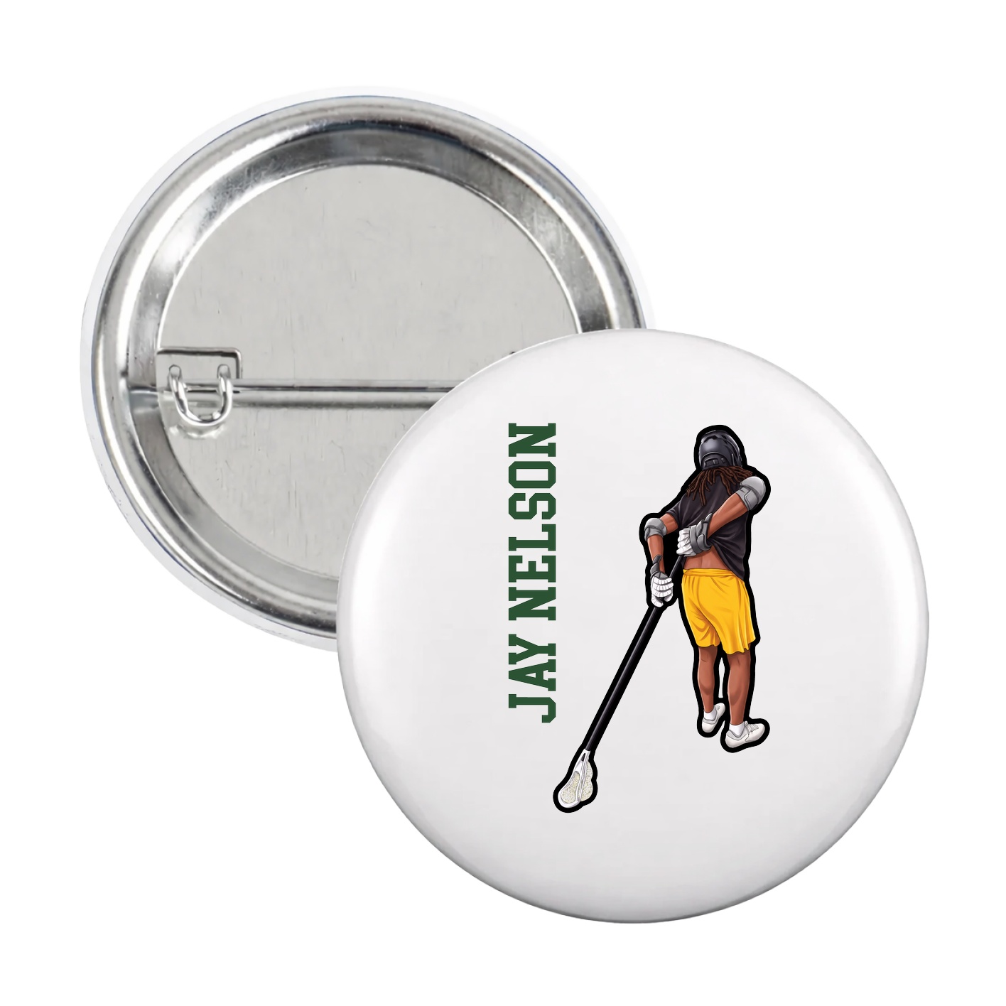 Game Day Button — Name Vertical in White