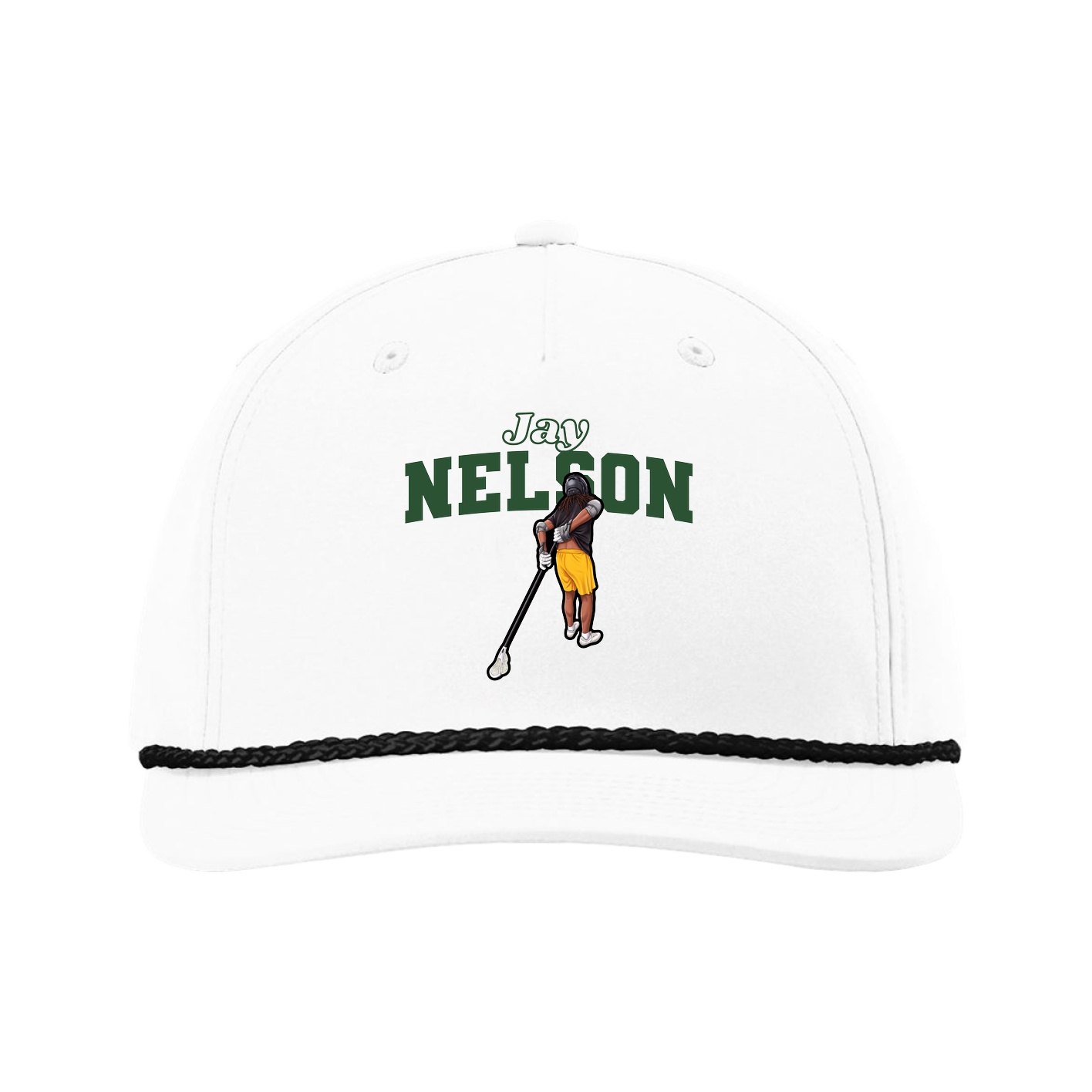 Five-Panel Classic Rope Cap — Name Arch in White