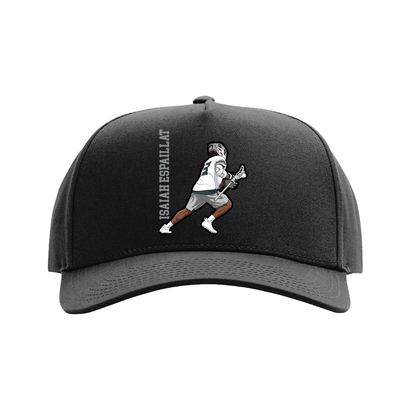 Full Fabric Five-Panel Champ Cap — Name Vertical in Black