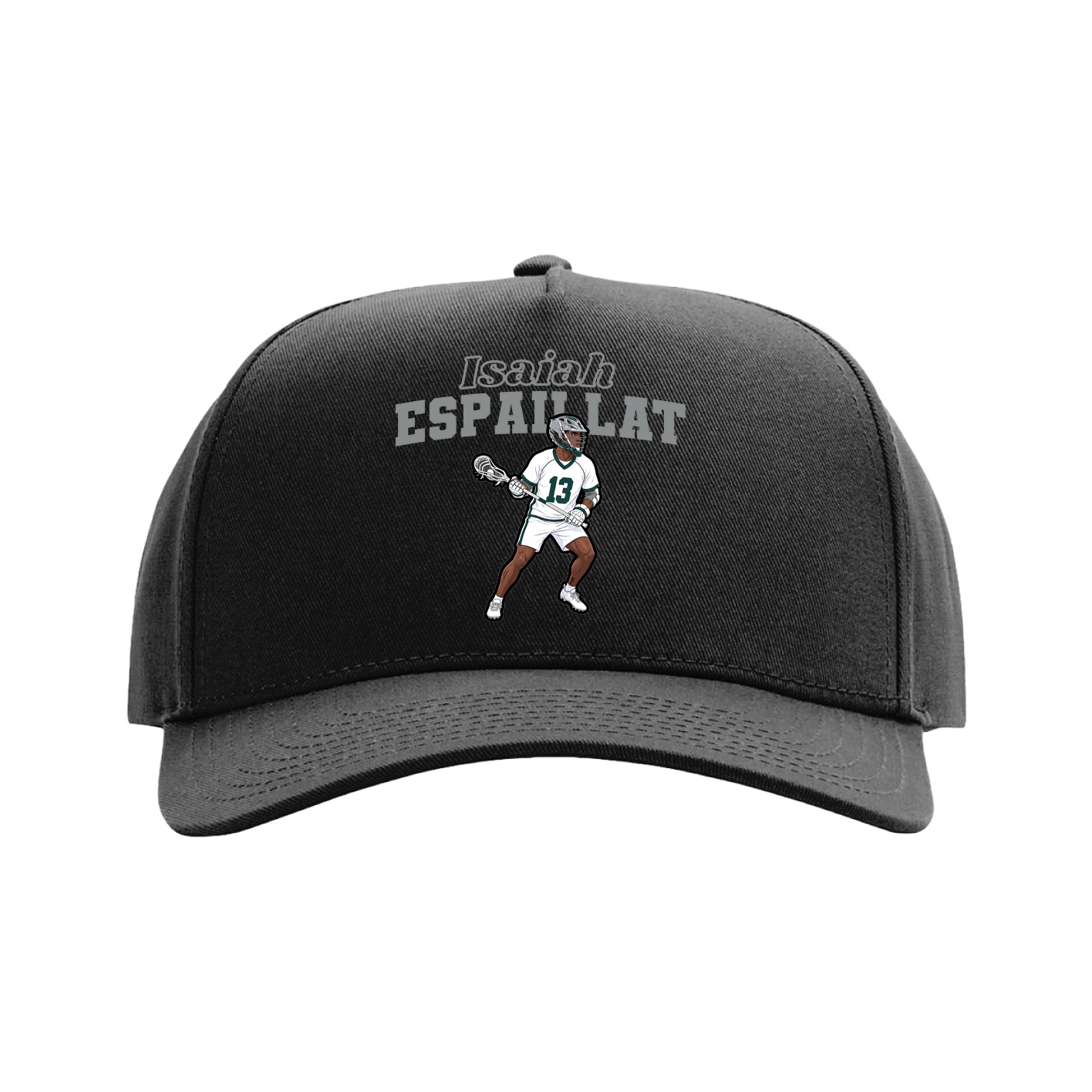 Full Fabric Five-Panel Champ Cap — Name Arch in Black