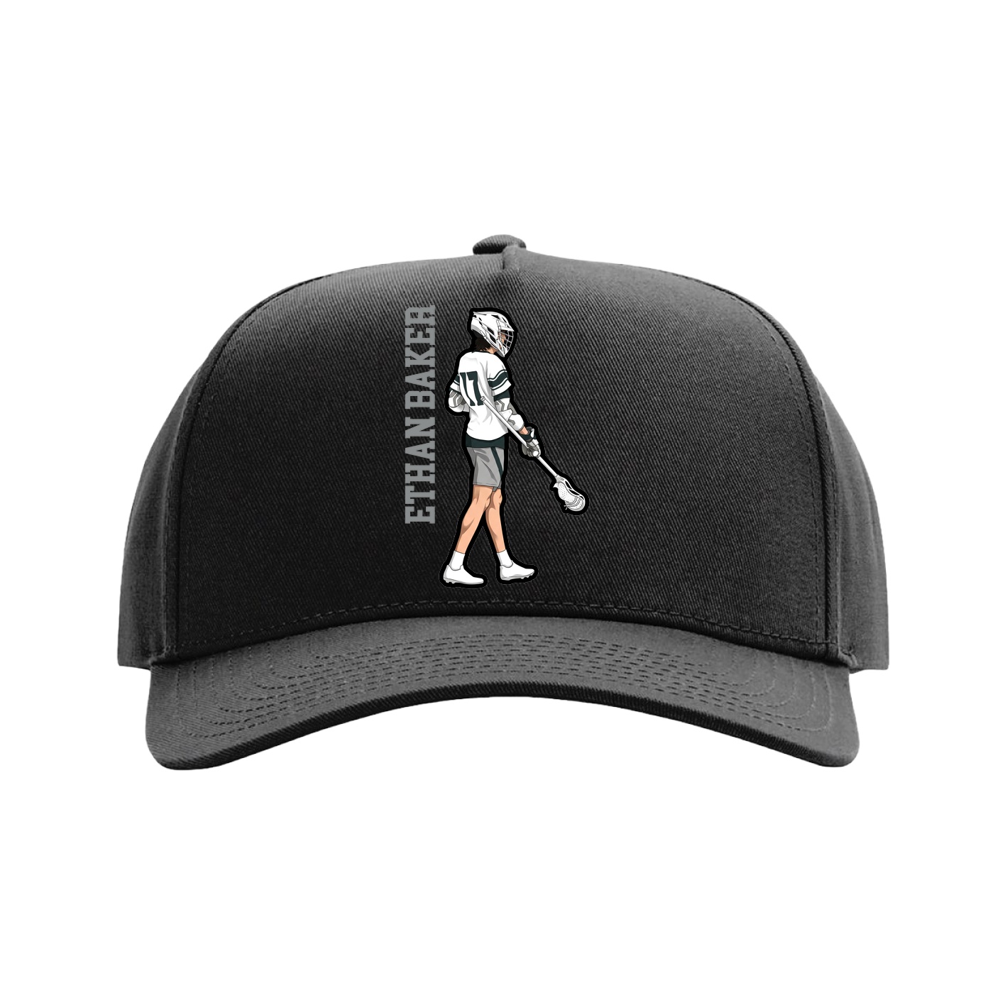 Full Fabric Five-Panel Champ Cap — Name Vertical in Black