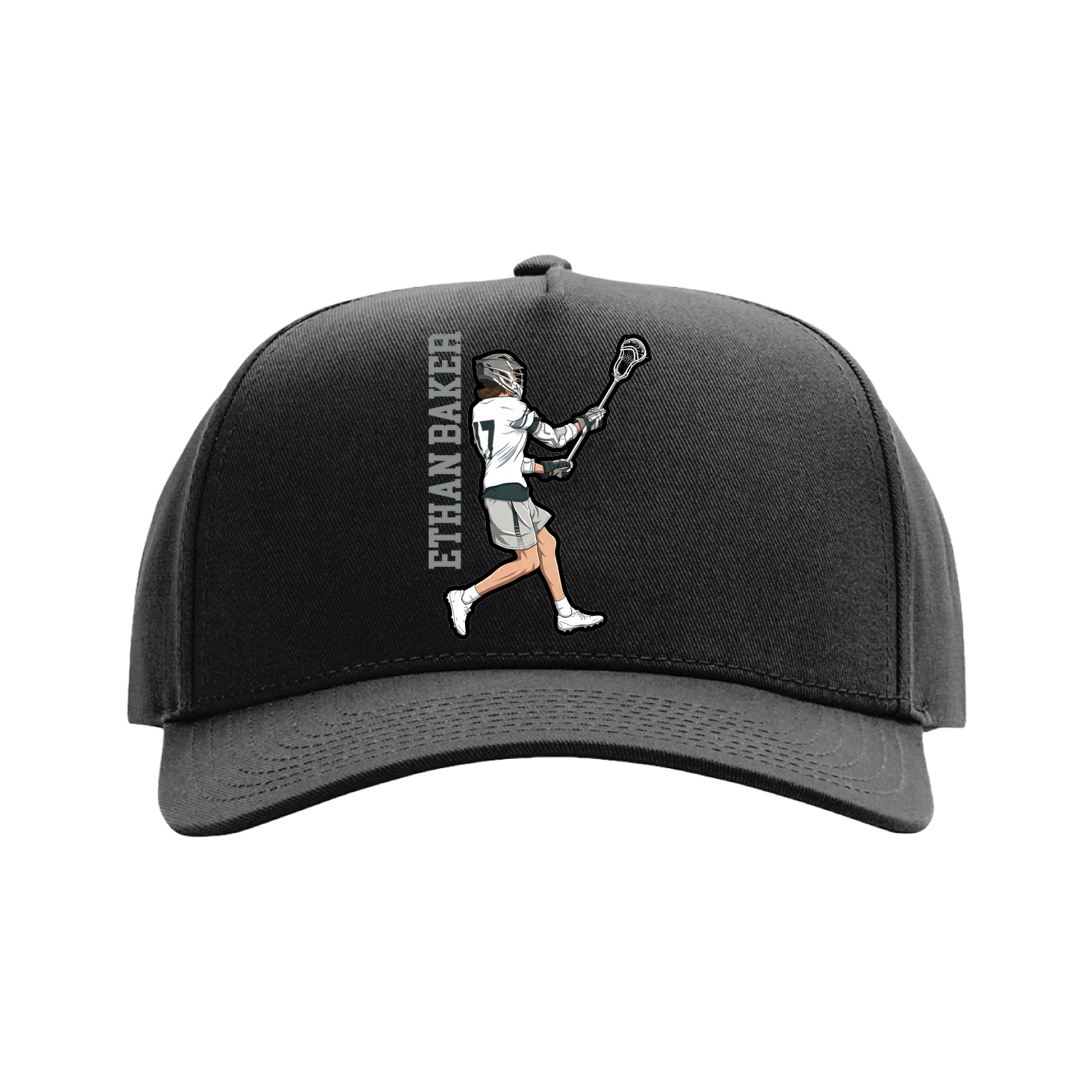 Full Fabric Five-Panel Champ Cap — Name Vertical in Black