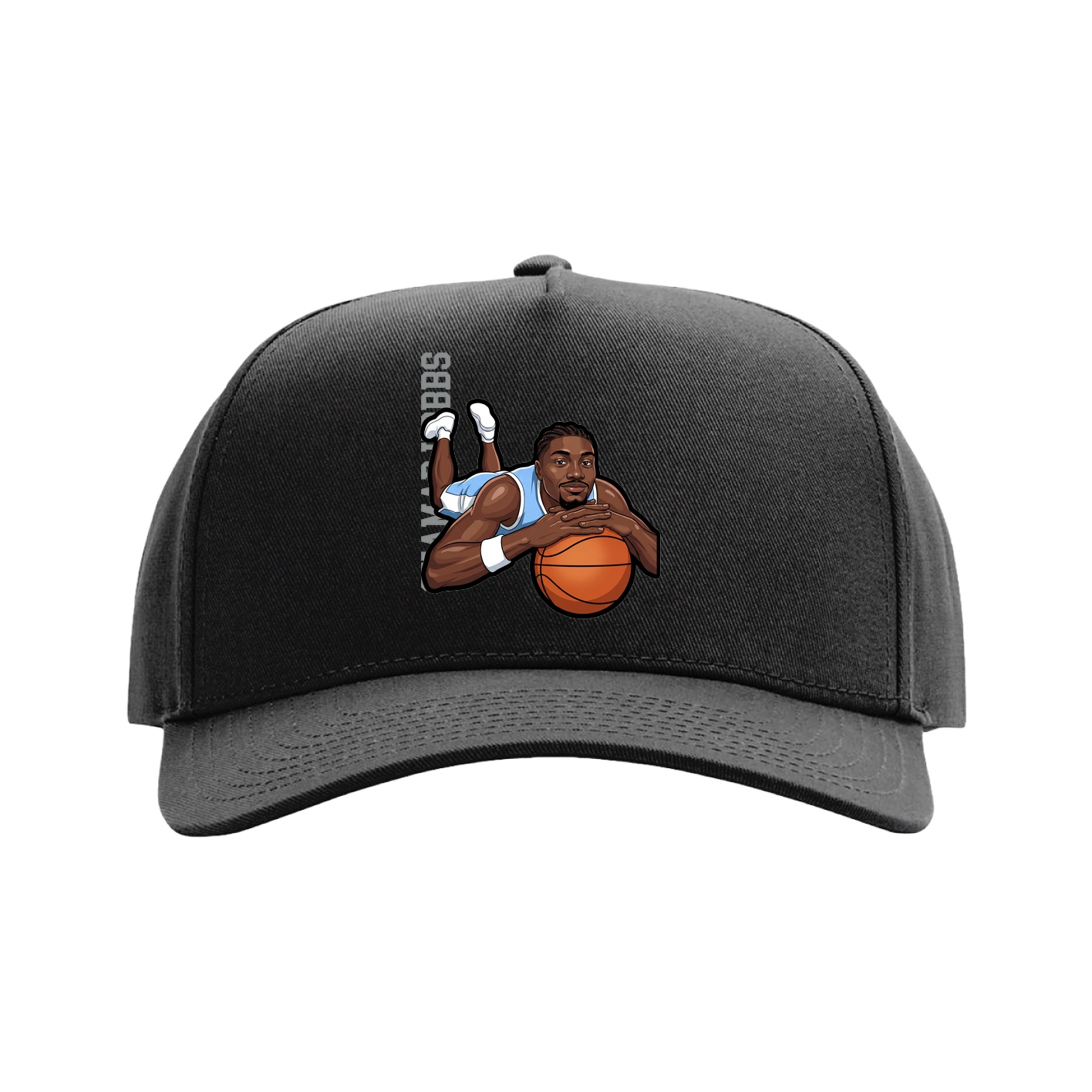 Full Fabric Five-Panel Champ Cap — Name Vertical in Black