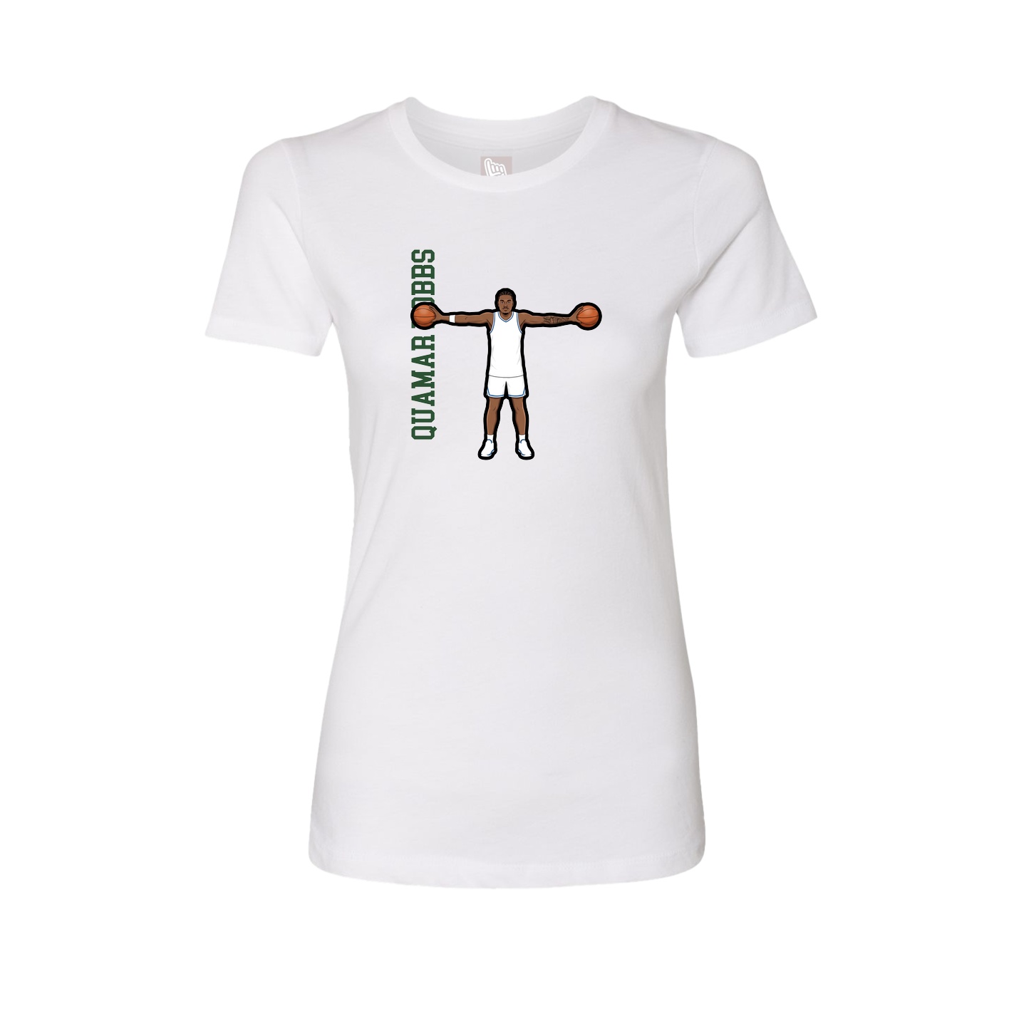 Fitted Women's Tee — Name Vertical in White