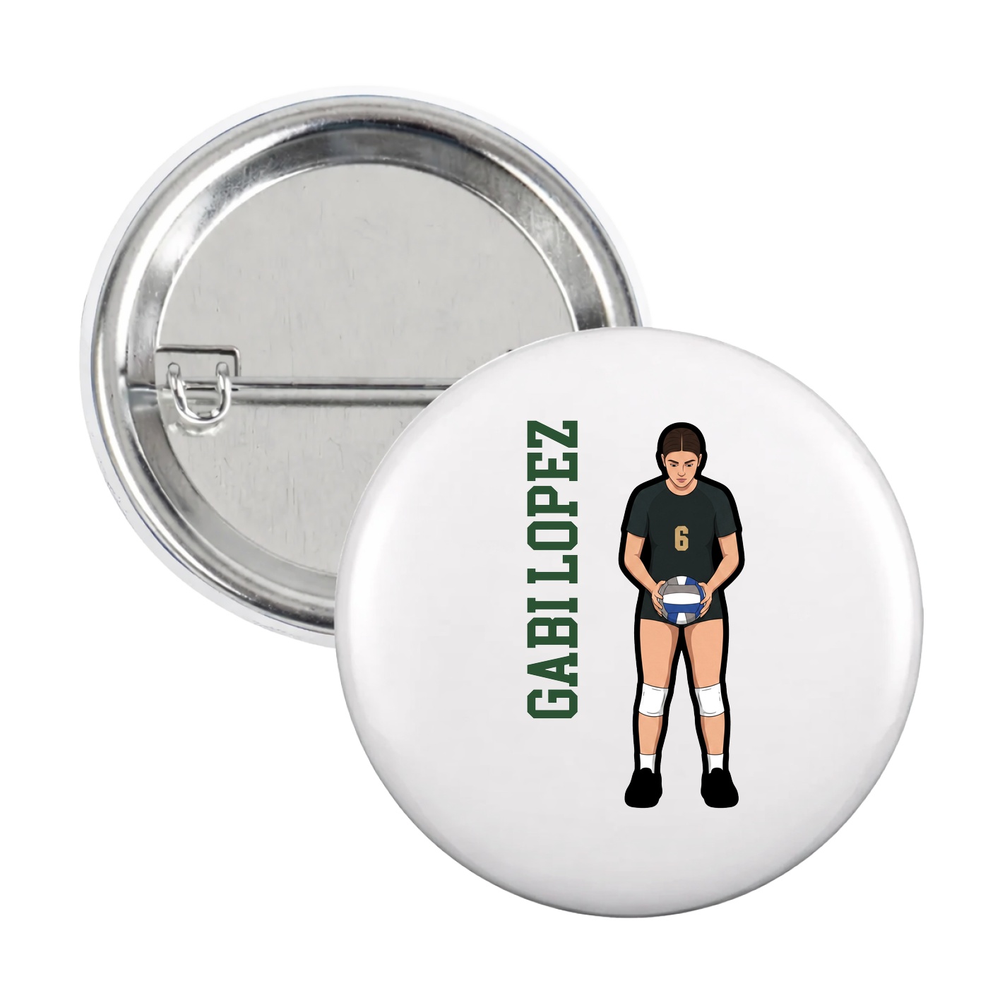 Game Day Button — Name Vertical in White