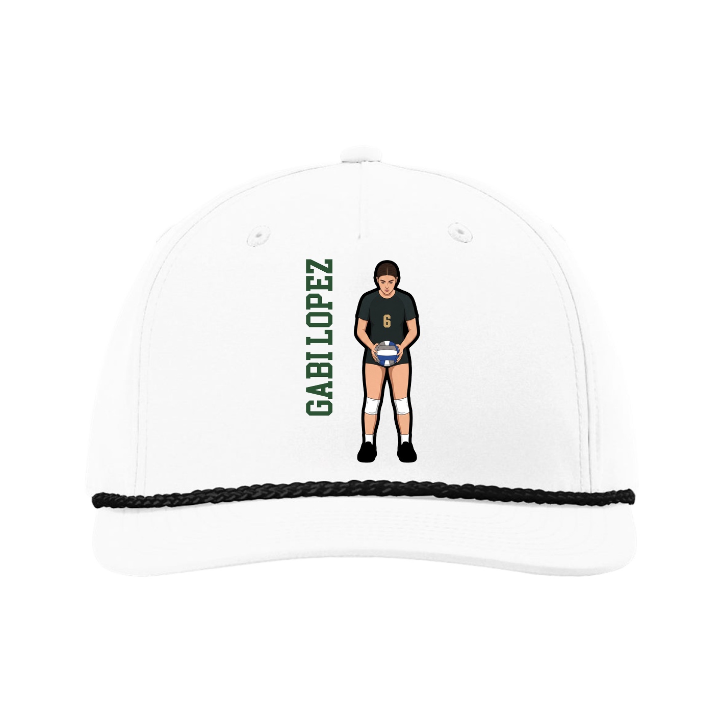 Five-Panel Classic Rope Cap — Name Vertical in White