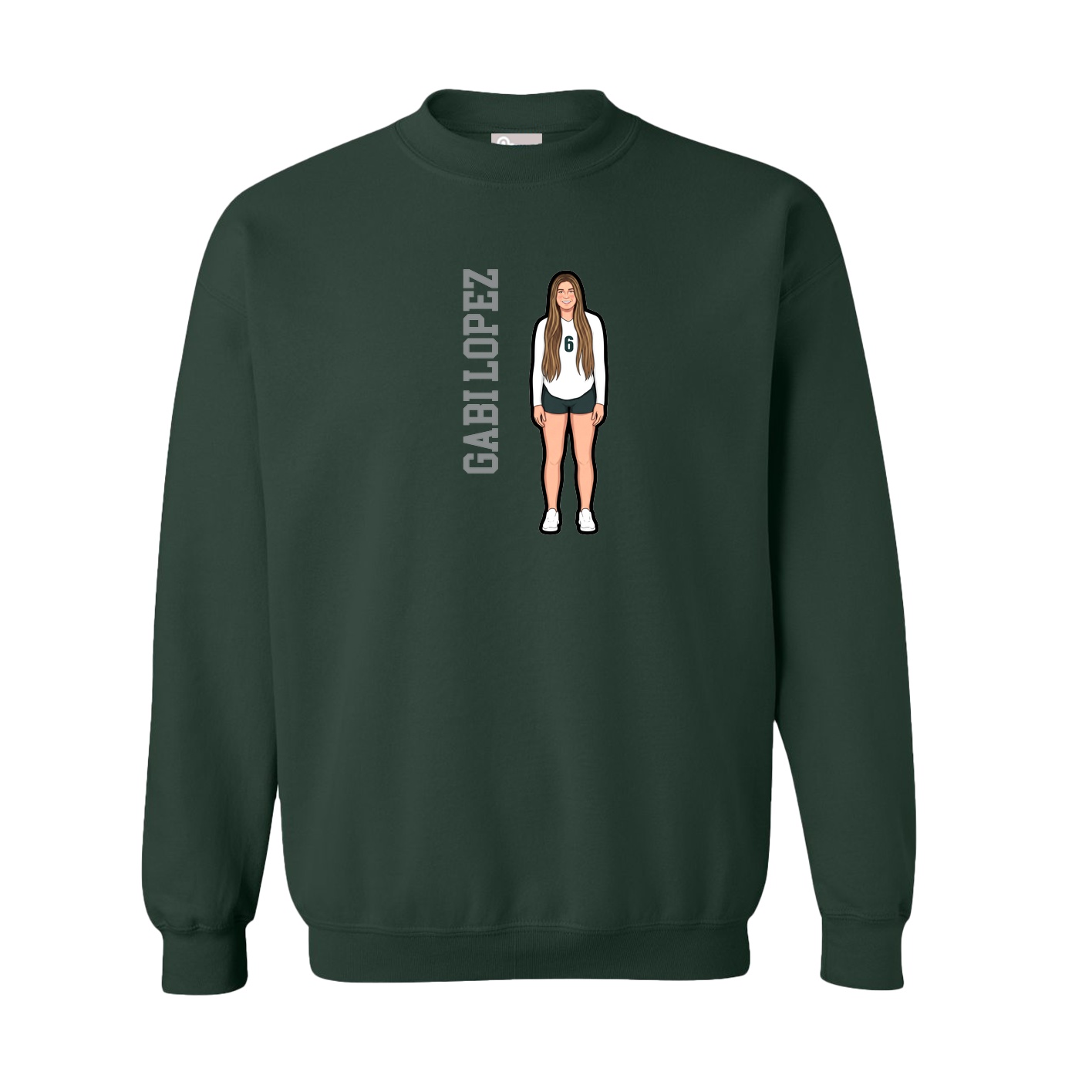 Fleece Crew — Name Vertical in Green