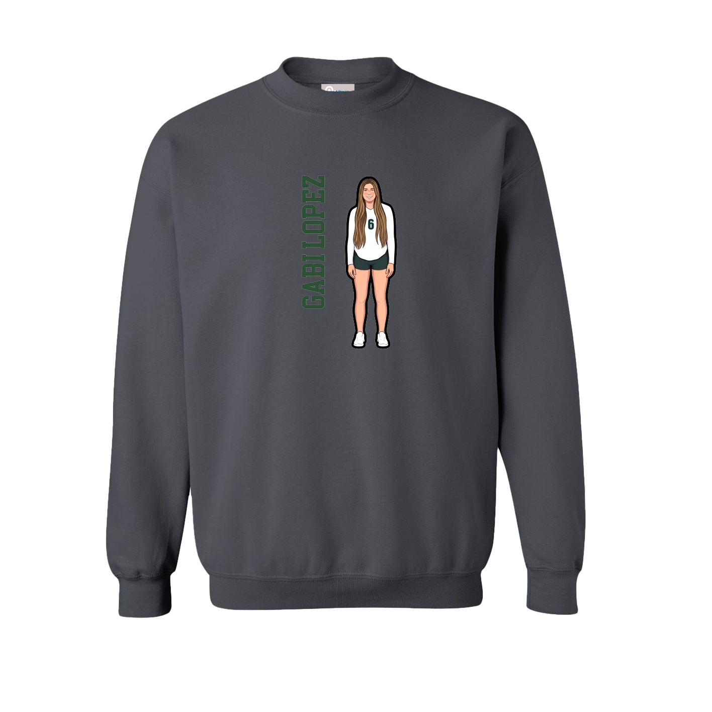 Fleece Crew — Name Vertical in Grey