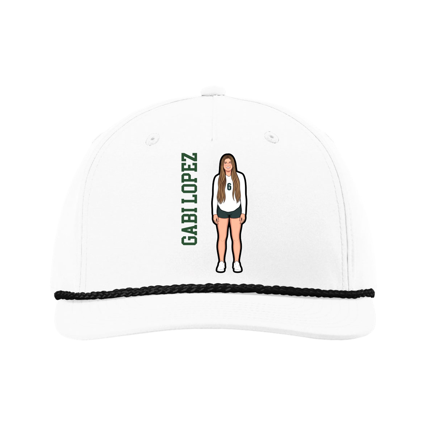 Five-Panel Classic Rope Cap — Name Vertical in White