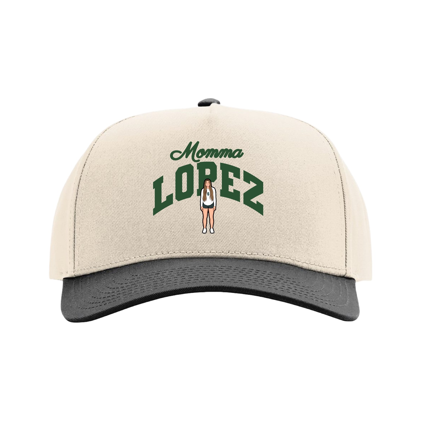 Full Fabric Five-Panel Champ Cap — Mothers Day Arch in Cream/Black