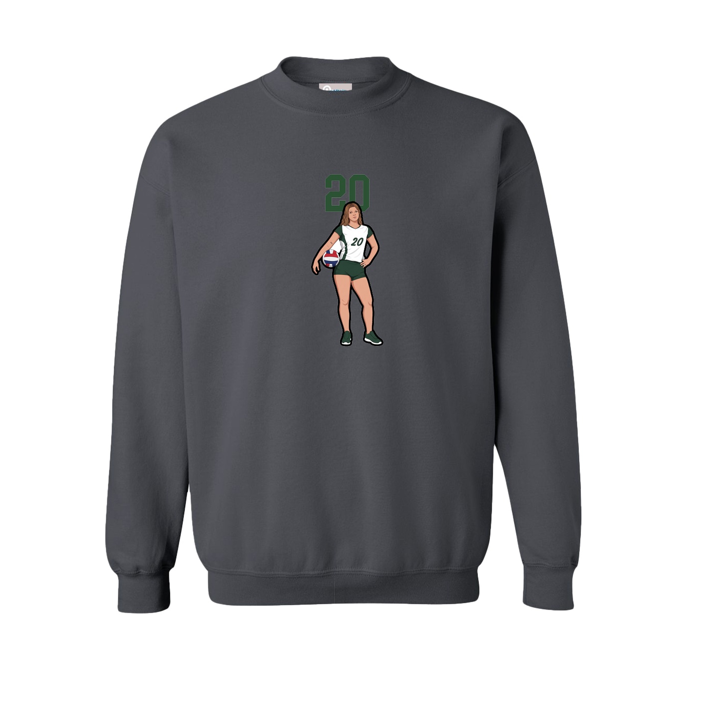Fleece Crew — Number Top in Grey