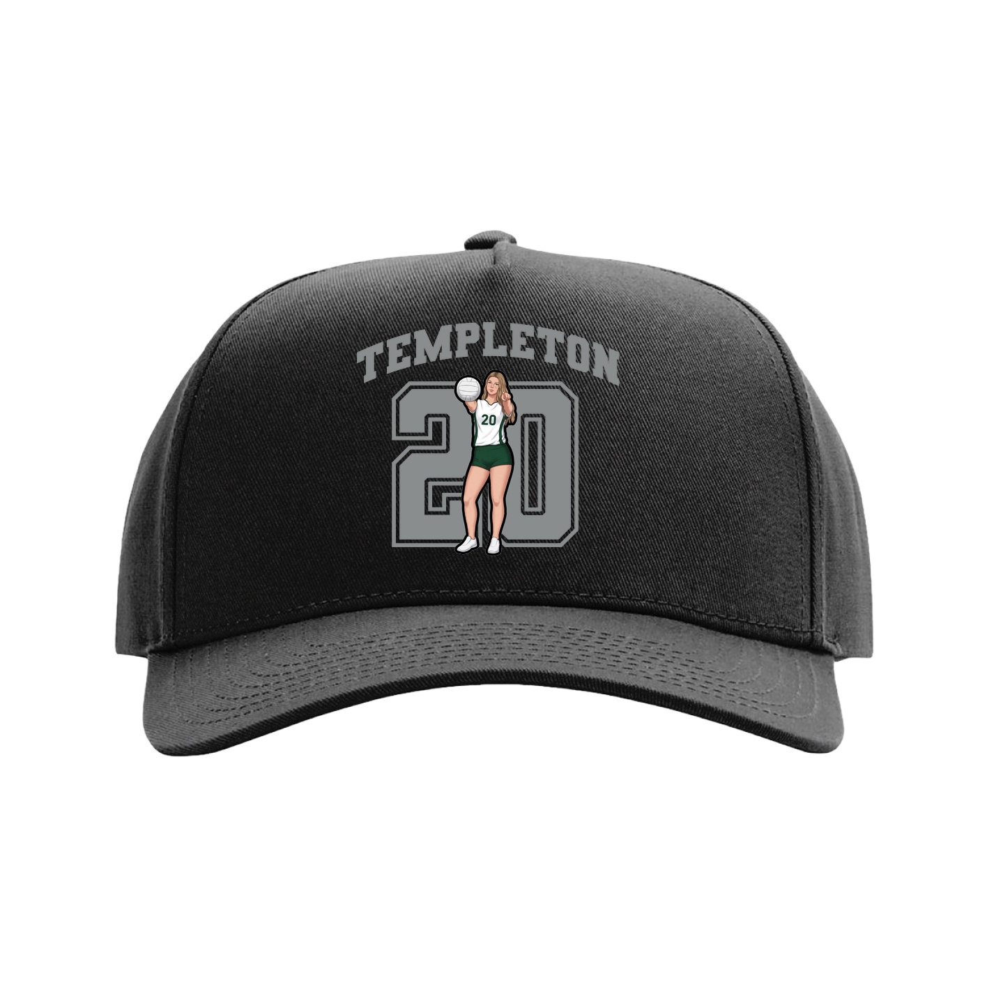 Full Fabric Five-Panel Champ Cap — Number in Black