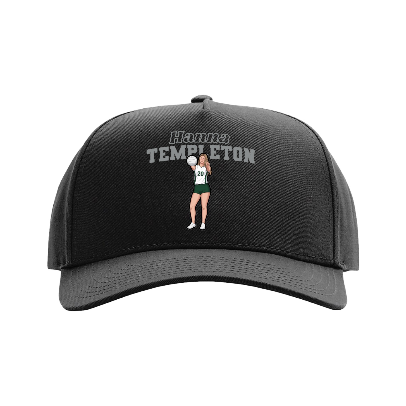 Full Fabric Five-Panel Champ Cap — Name Arch in Black