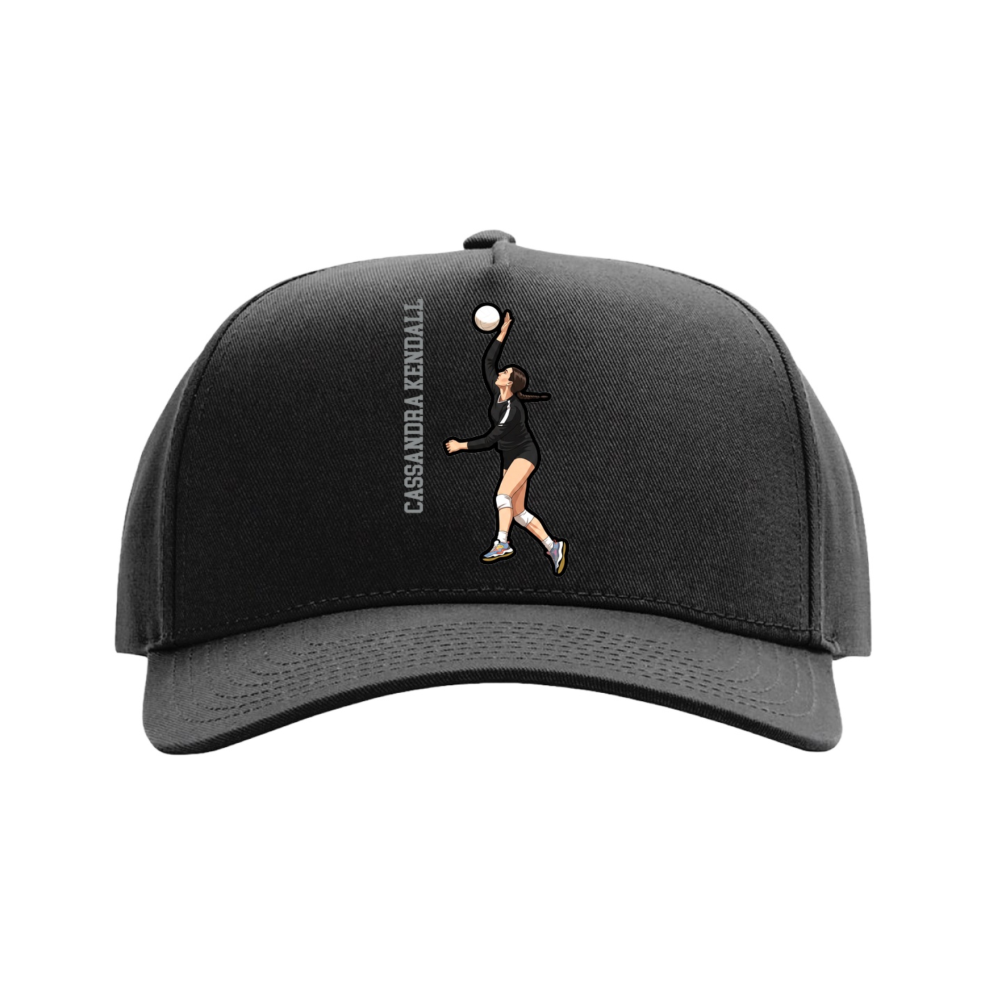 Full Fabric Five-Panel Champ Cap — Name Vertical in Black