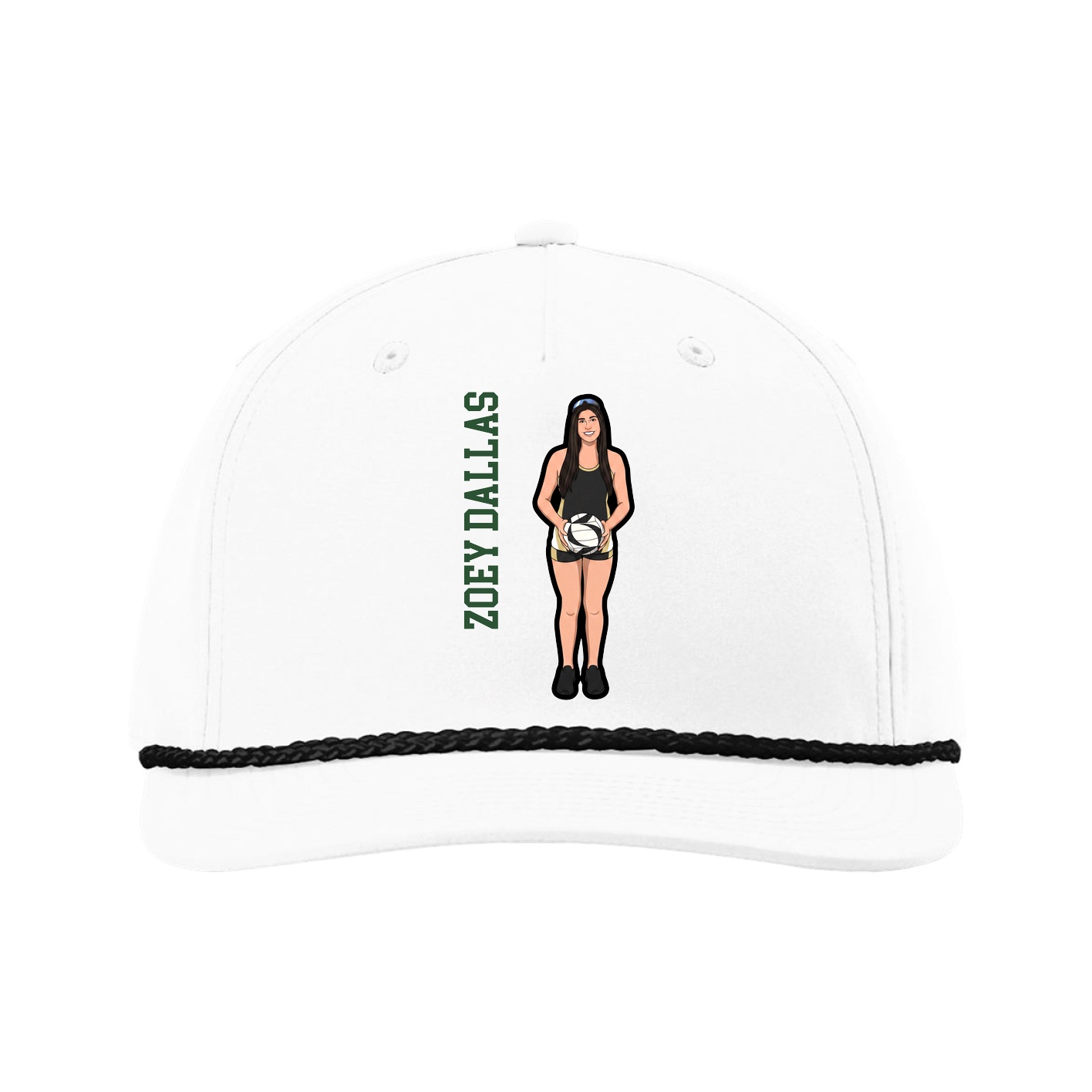 Five-Panel Classic Rope Cap — Name Vertical in White