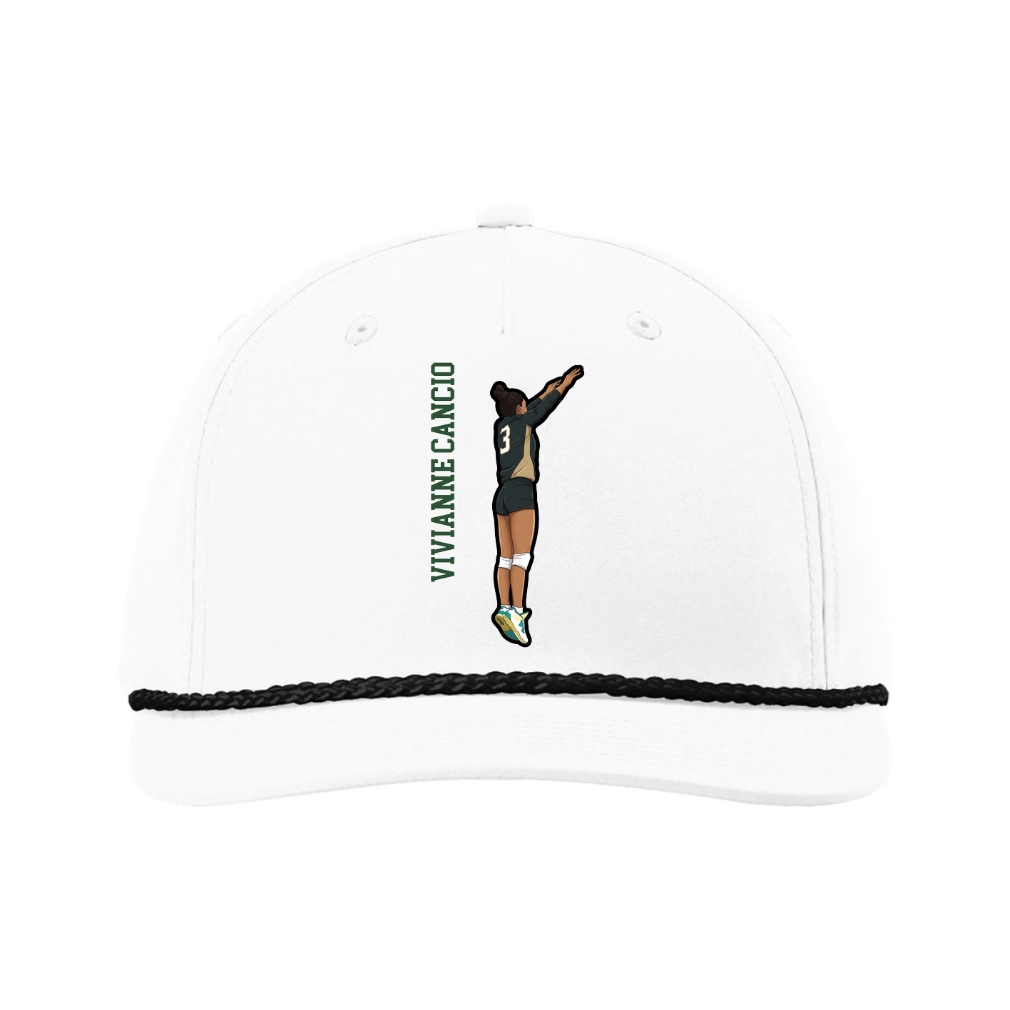 Five-Panel Classic Rope Cap — Name Vertical in White