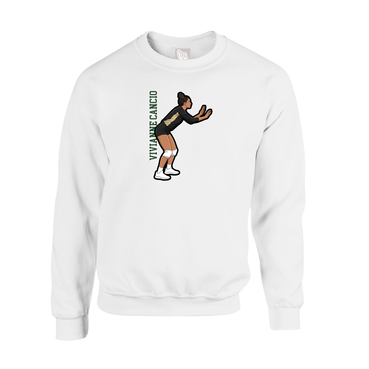 Fleece Crew — Name Vertical in White