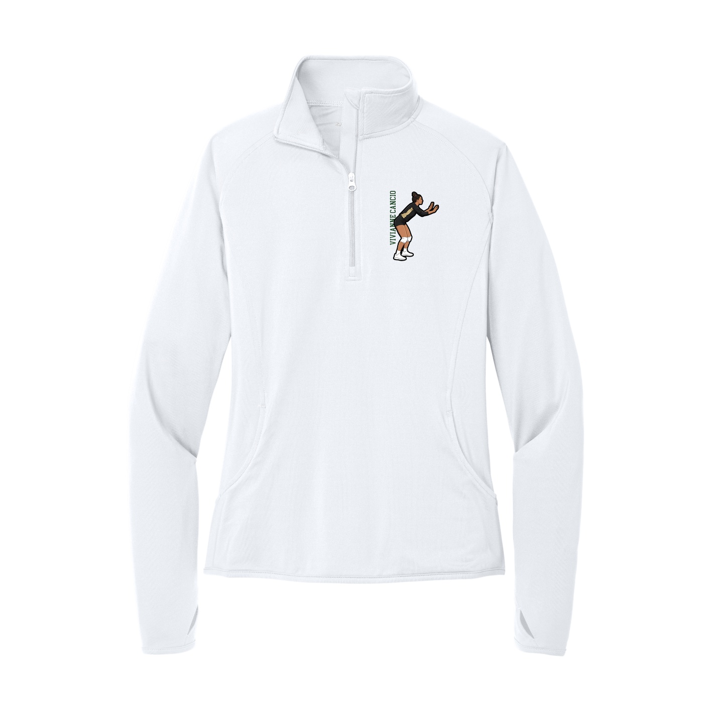 Women's Q-Zip Pullover — Name Vertical in White