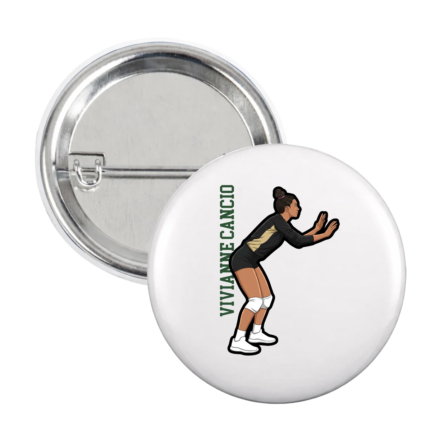 Game Day Button — Name Vertical in White