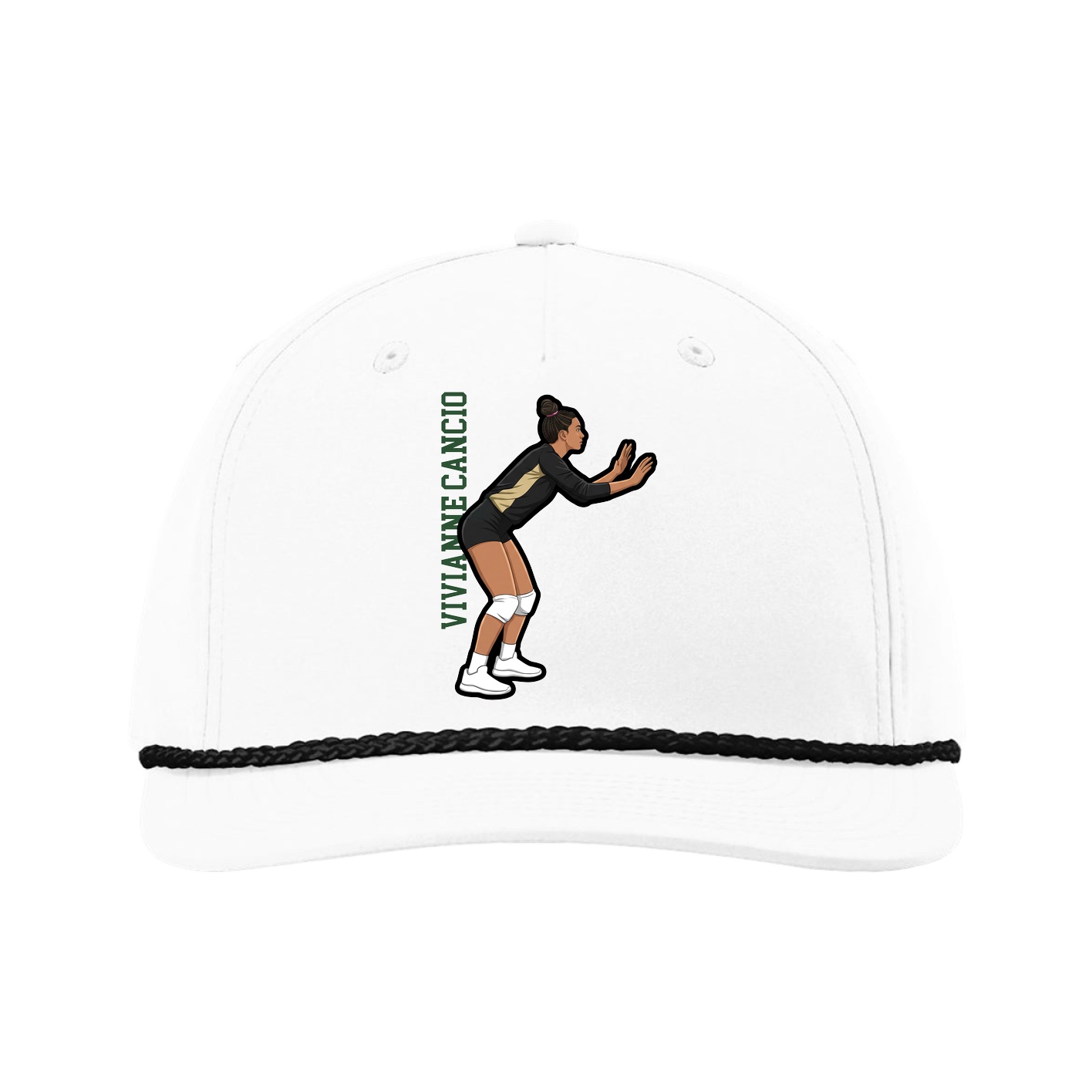 Five-Panel Classic Rope Cap — Name Vertical in White