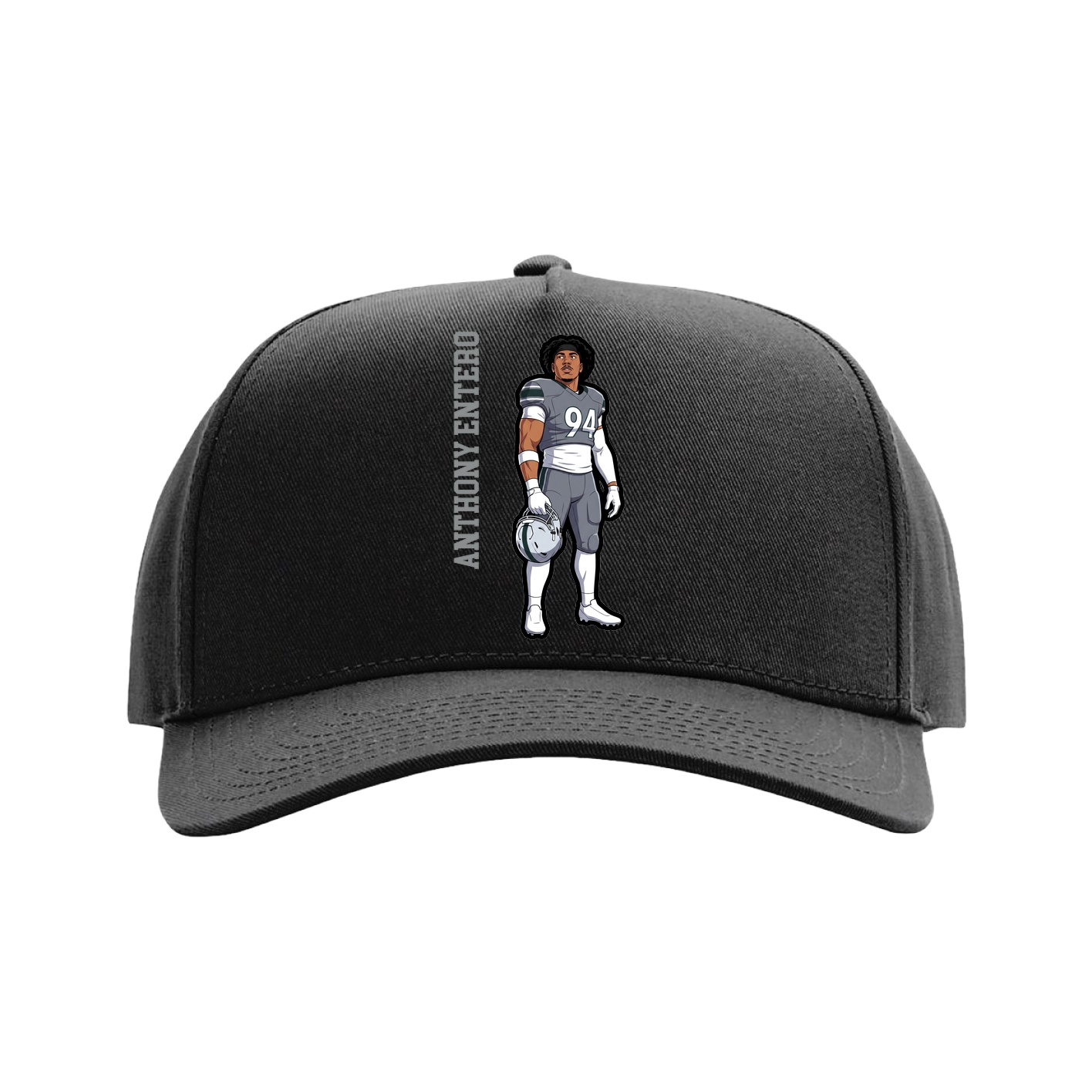Full Fabric Five-Panel Champ Cap — Name Vertical in Black