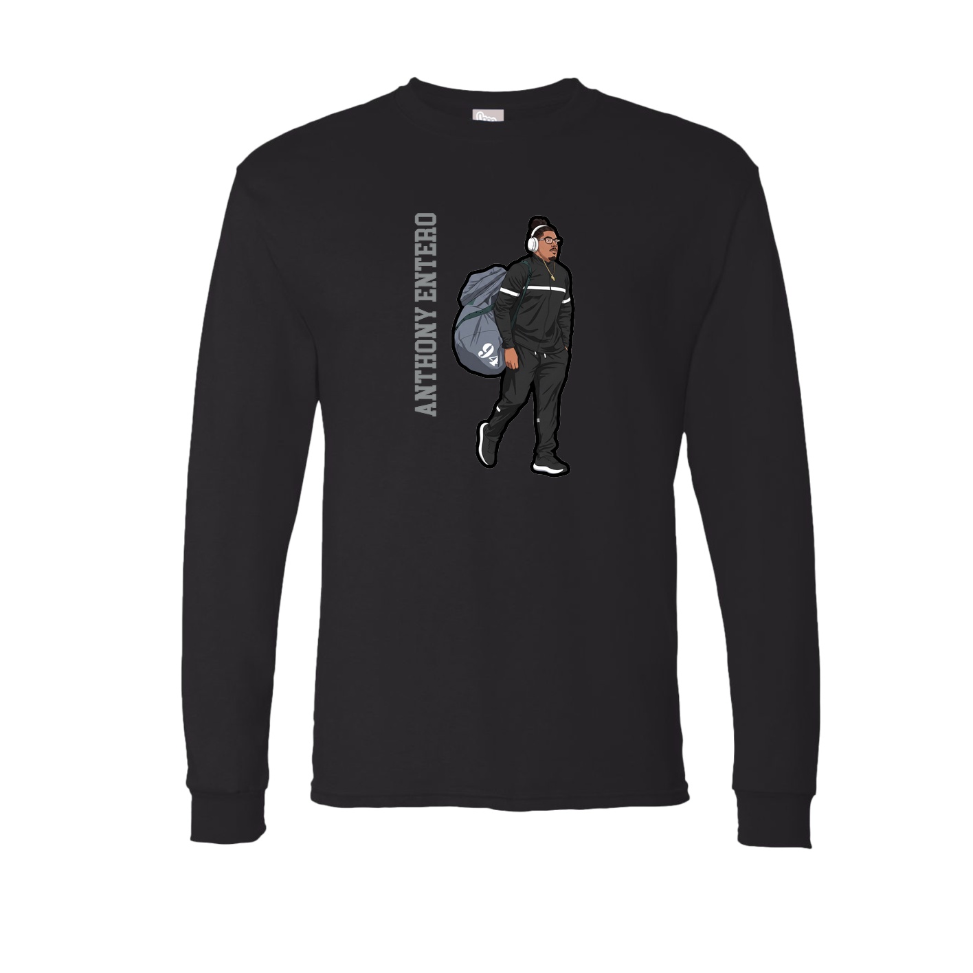 Long Sleeve Tee — Name Vertical in Black