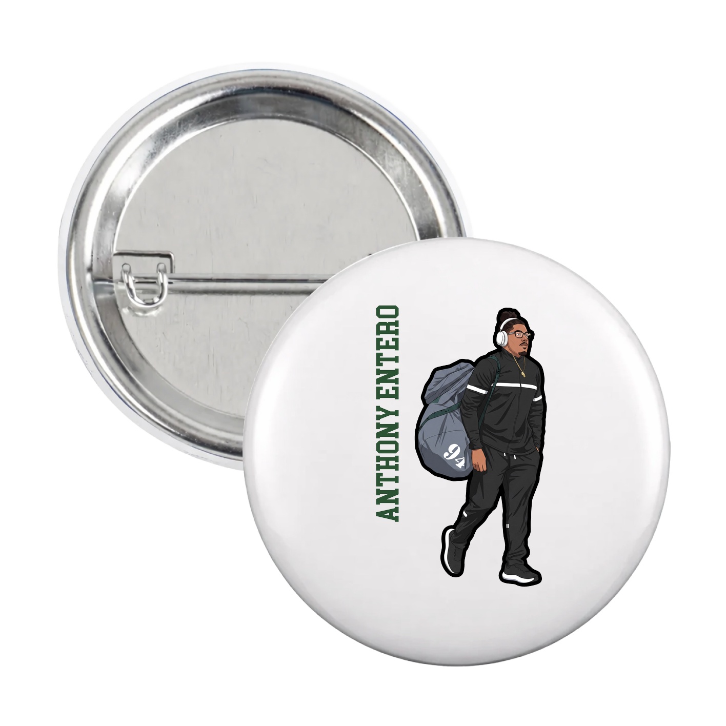 Game Day Button — Name Vertical in White