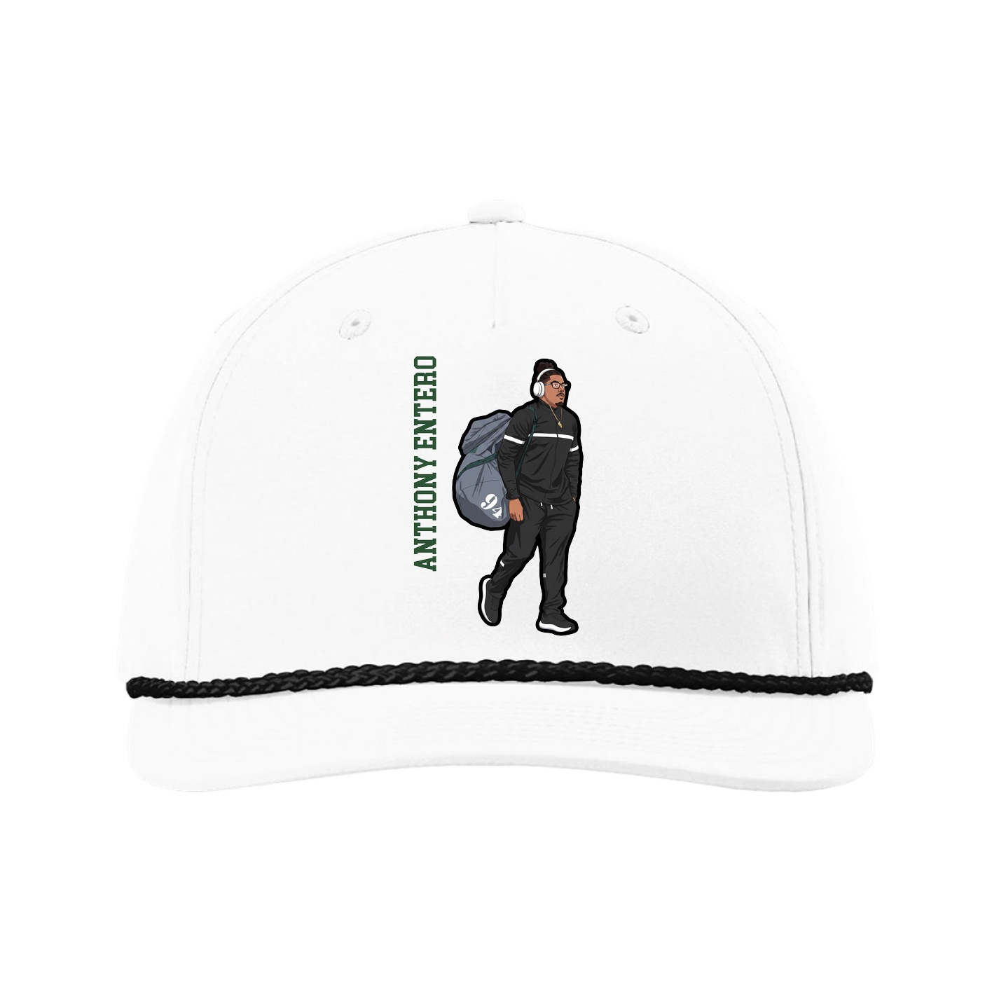 Five-Panel Classic Rope Cap — Name Vertical in White