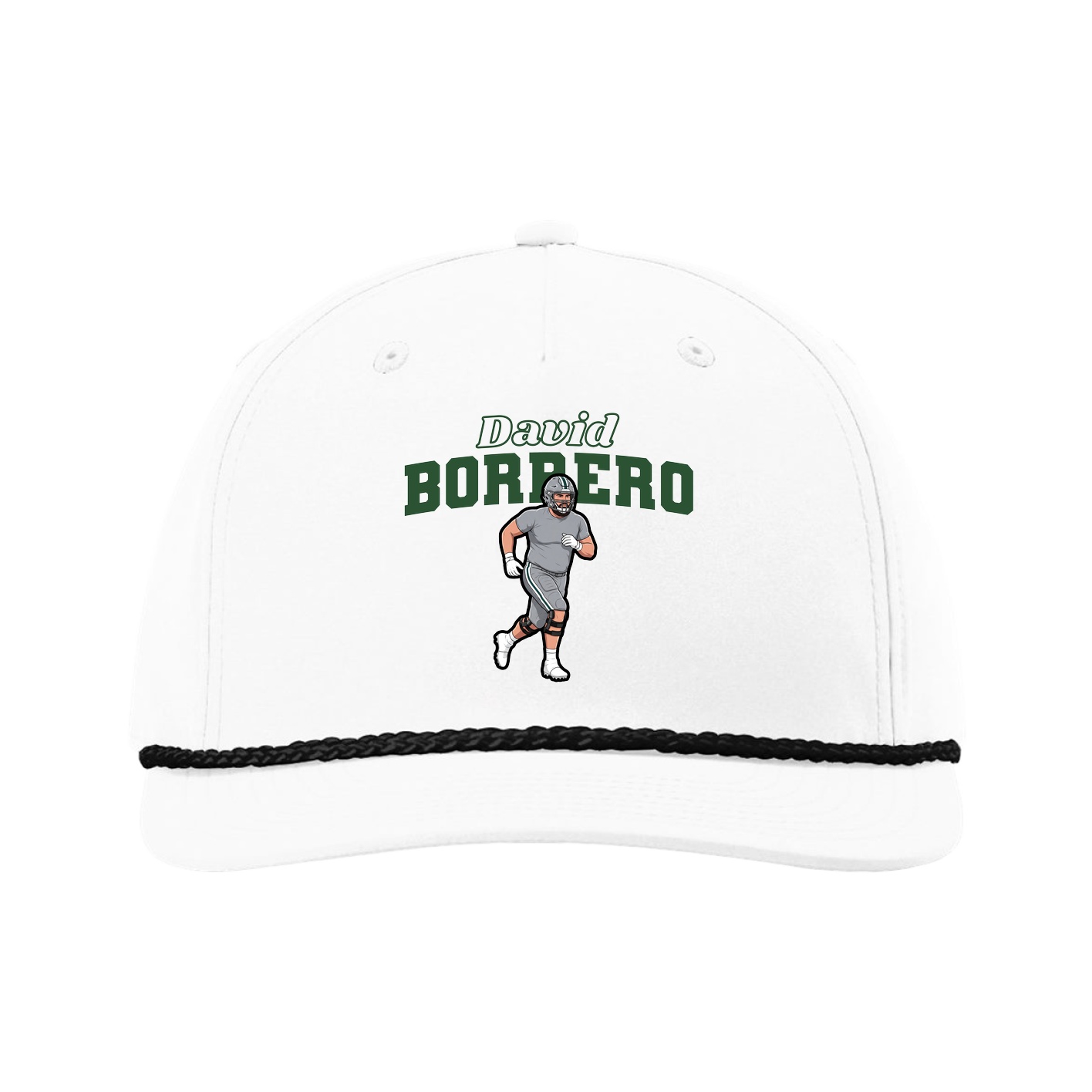 Five-Panel Classic Rope Cap — Name Arch in White