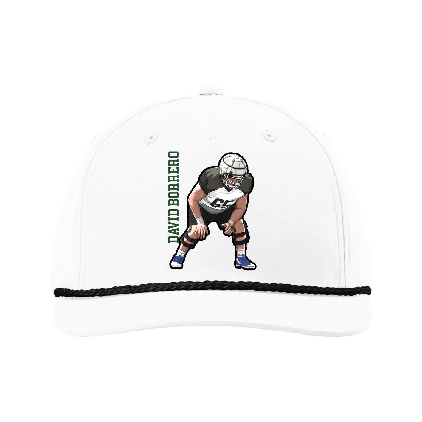 Five-Panel Classic Rope Cap — Name Vertical in White