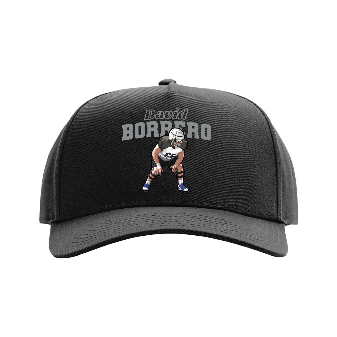 Full Fabric Five-Panel Champ Cap — Name Arch in Black