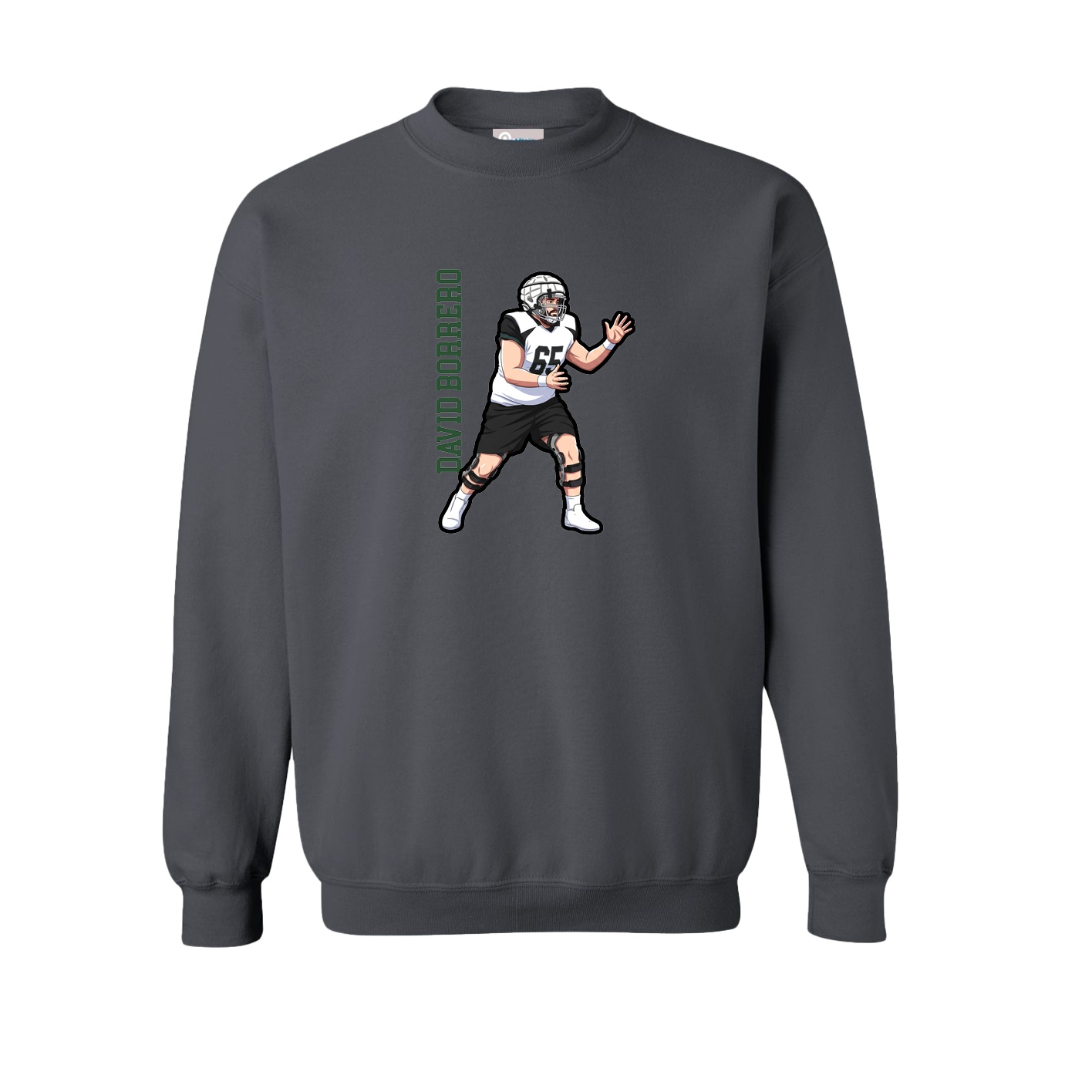 Fleece Crew — Name Vertical in Grey
