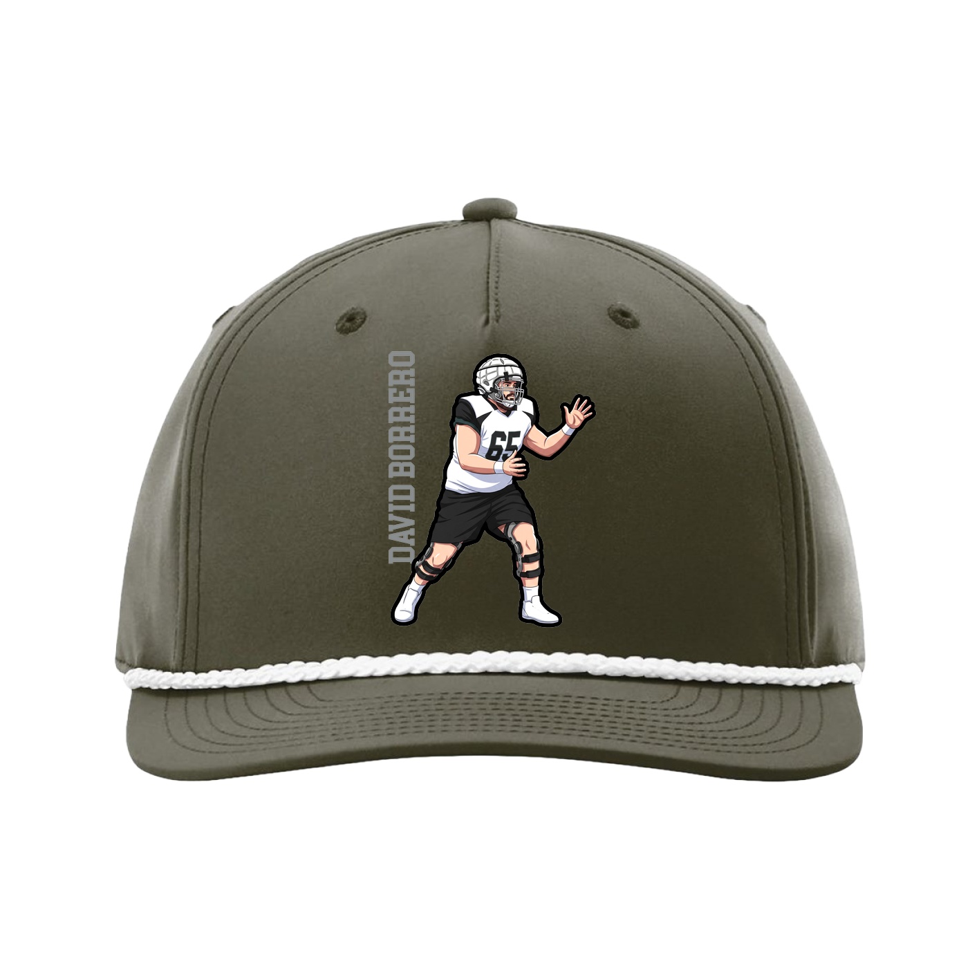 Five-Panel Classic Rope Cap — Name Vertical in Green
