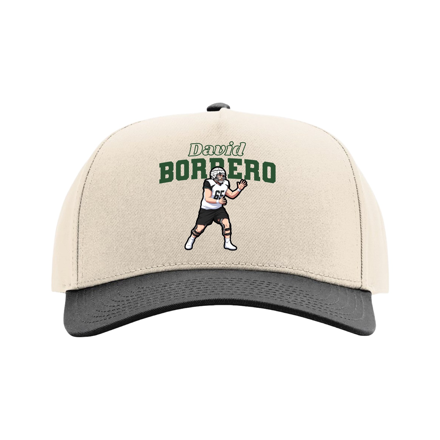 Full Fabric Five-Panel Champ Cap — Name Arch in Cream/Black