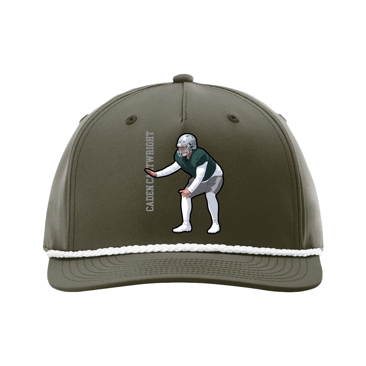 Five-Panel Classic Rope Cap — Name Vertical in Green