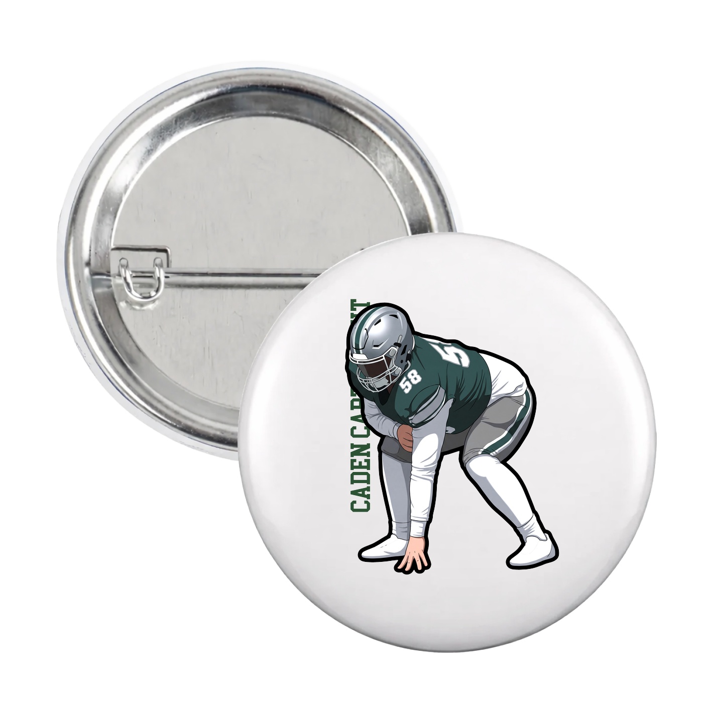 Game Day Button — Name Vertical in White