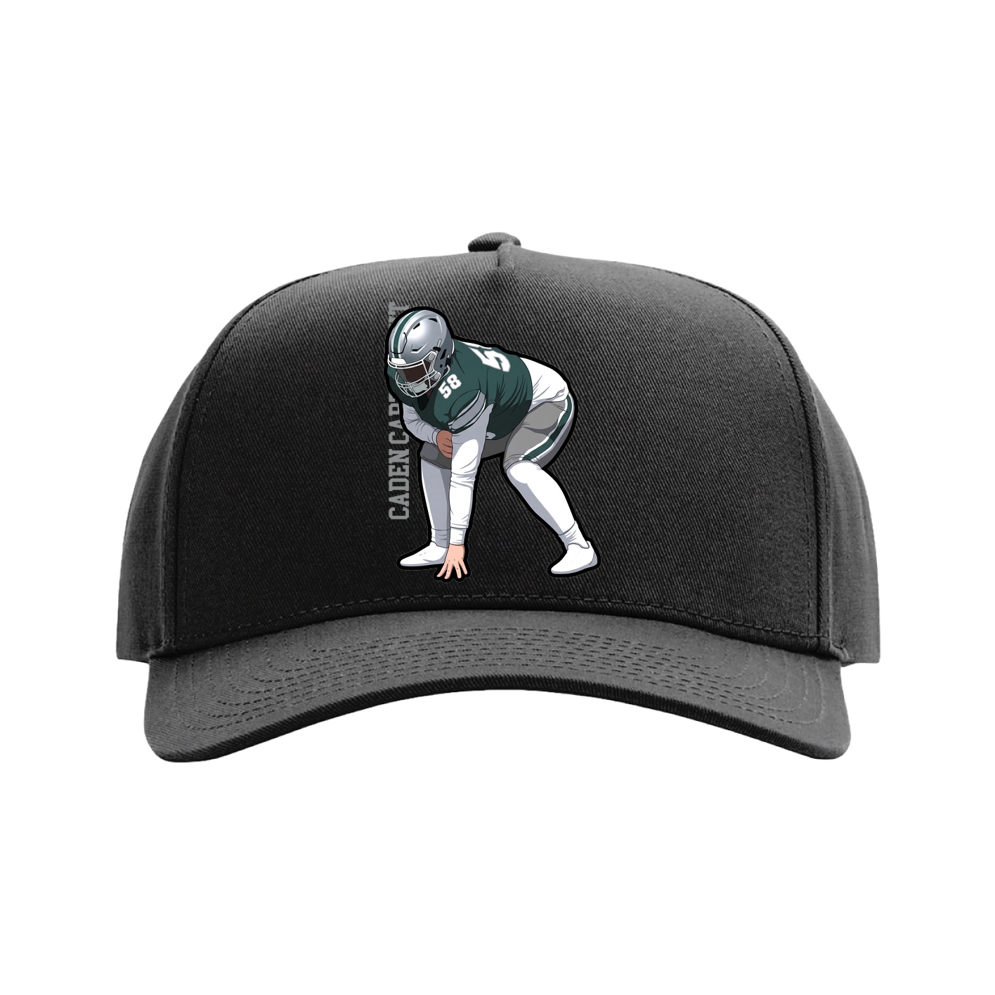 Full Fabric Five-Panel Champ Cap — Name Vertical in Black