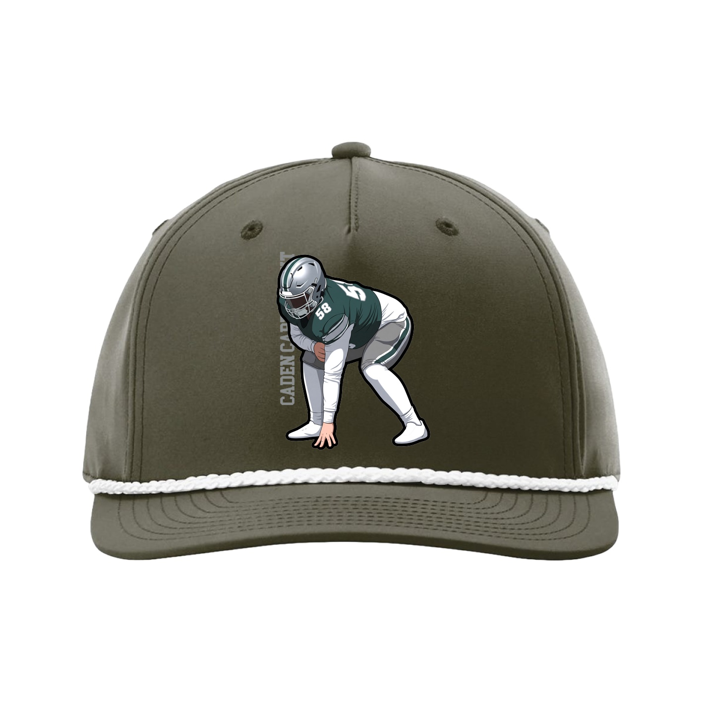 Five-Panel Classic Rope Cap — Name Vertical in Green