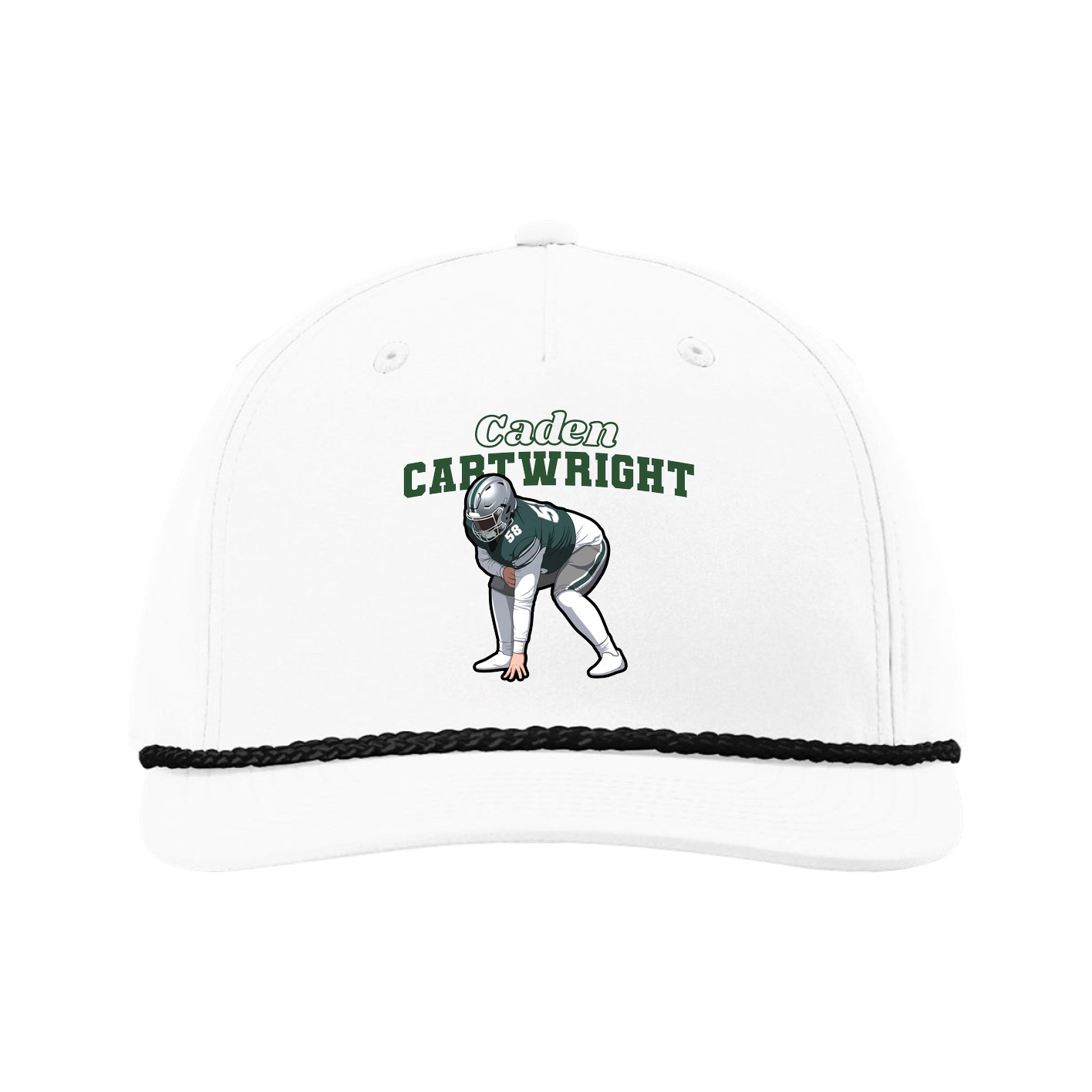 Five-Panel Classic Rope Cap — Name Arch in White