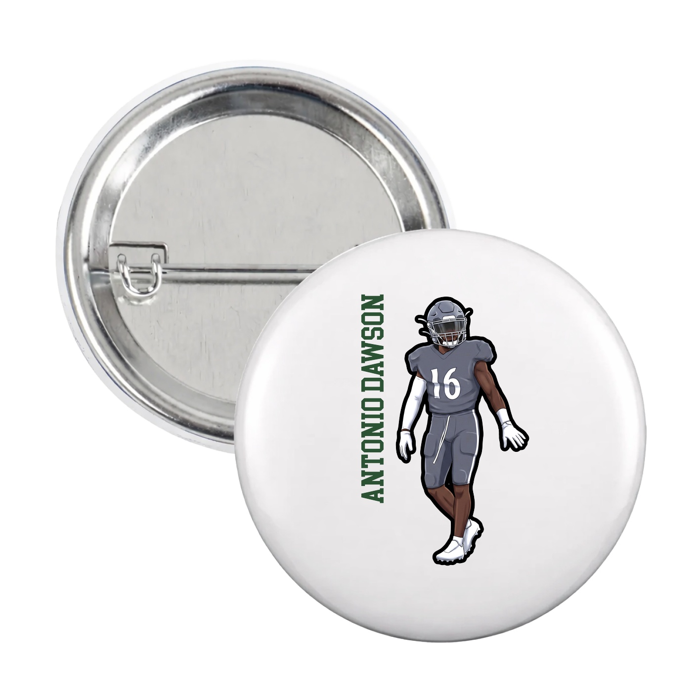 Game Day Button — Name Vertical in White