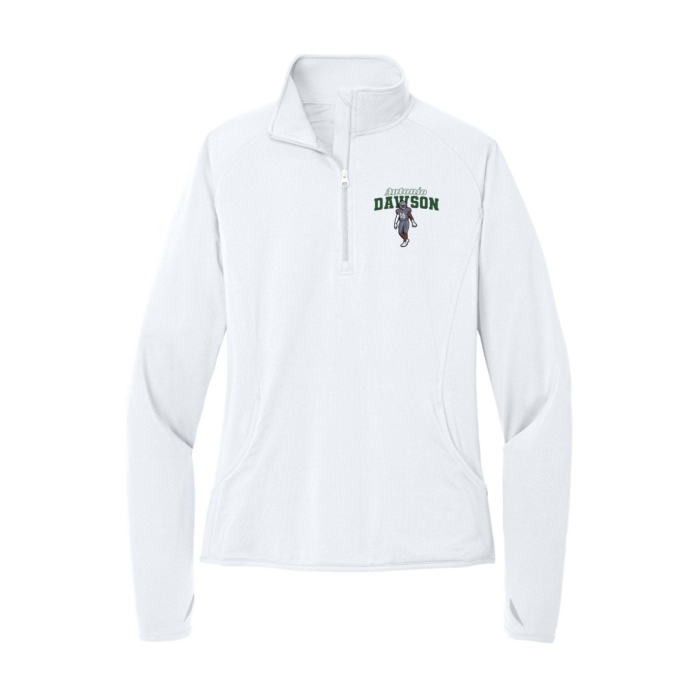 Women's Q-Zip Pullover — Name Arch in White