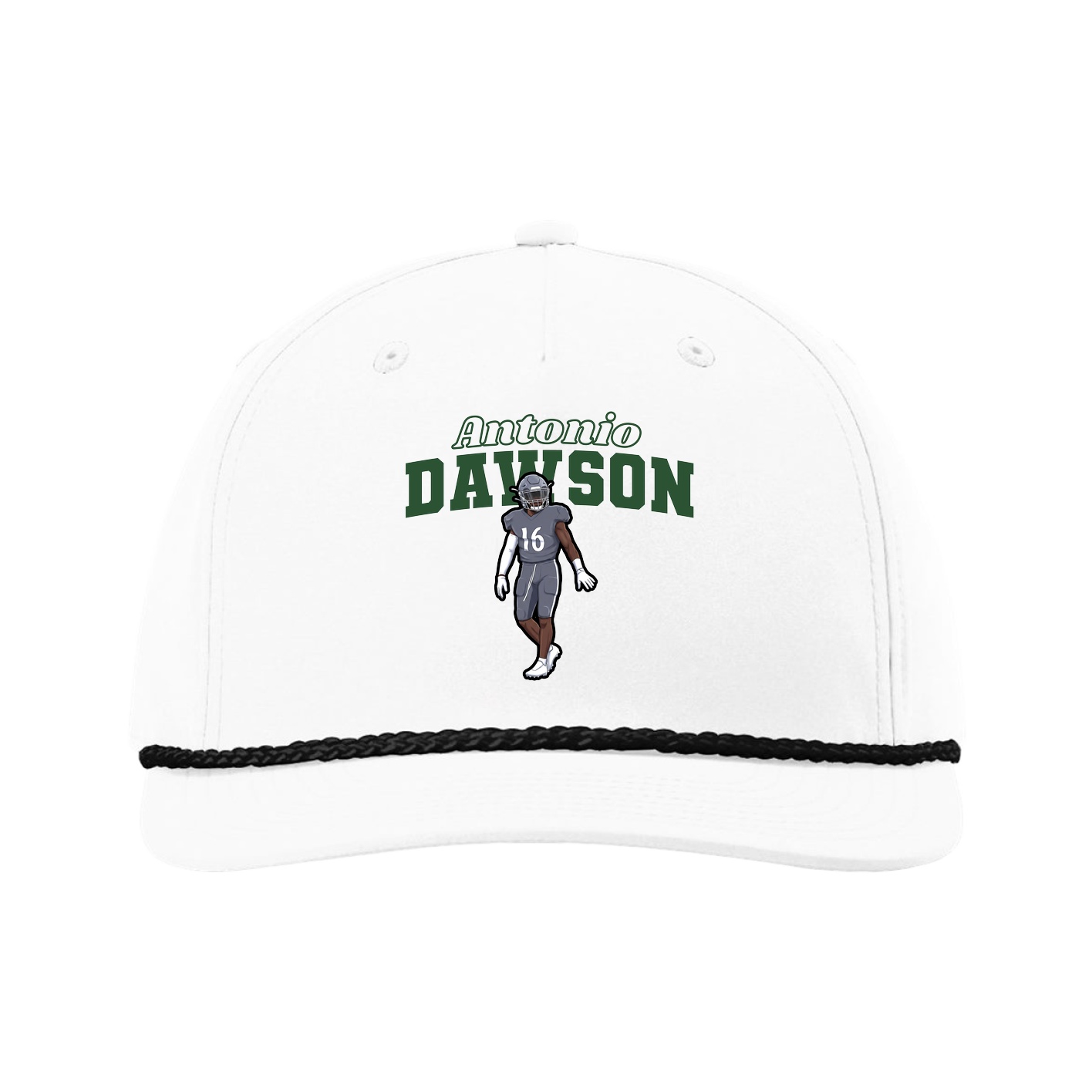 Five-Panel Classic Rope Cap — Name Arch in White