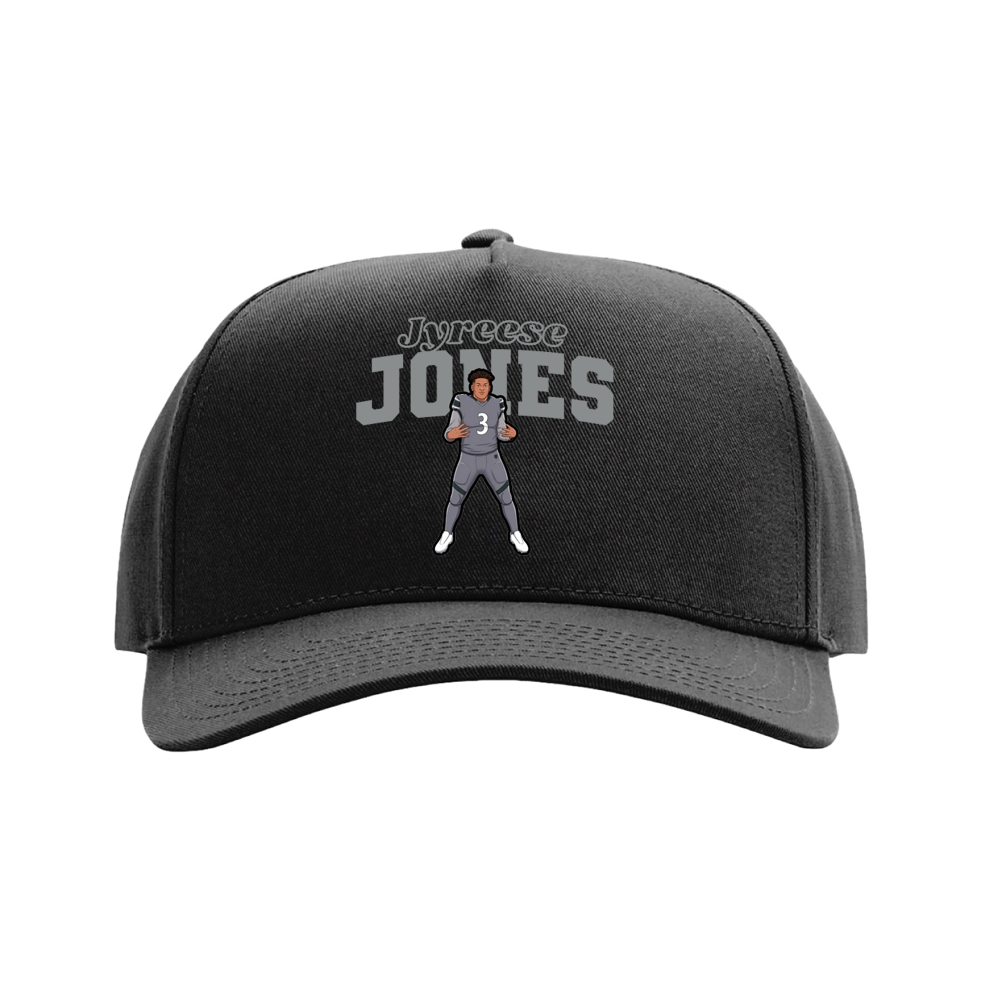 Full Fabric Five-Panel Champ Cap — Name Arch in Black
