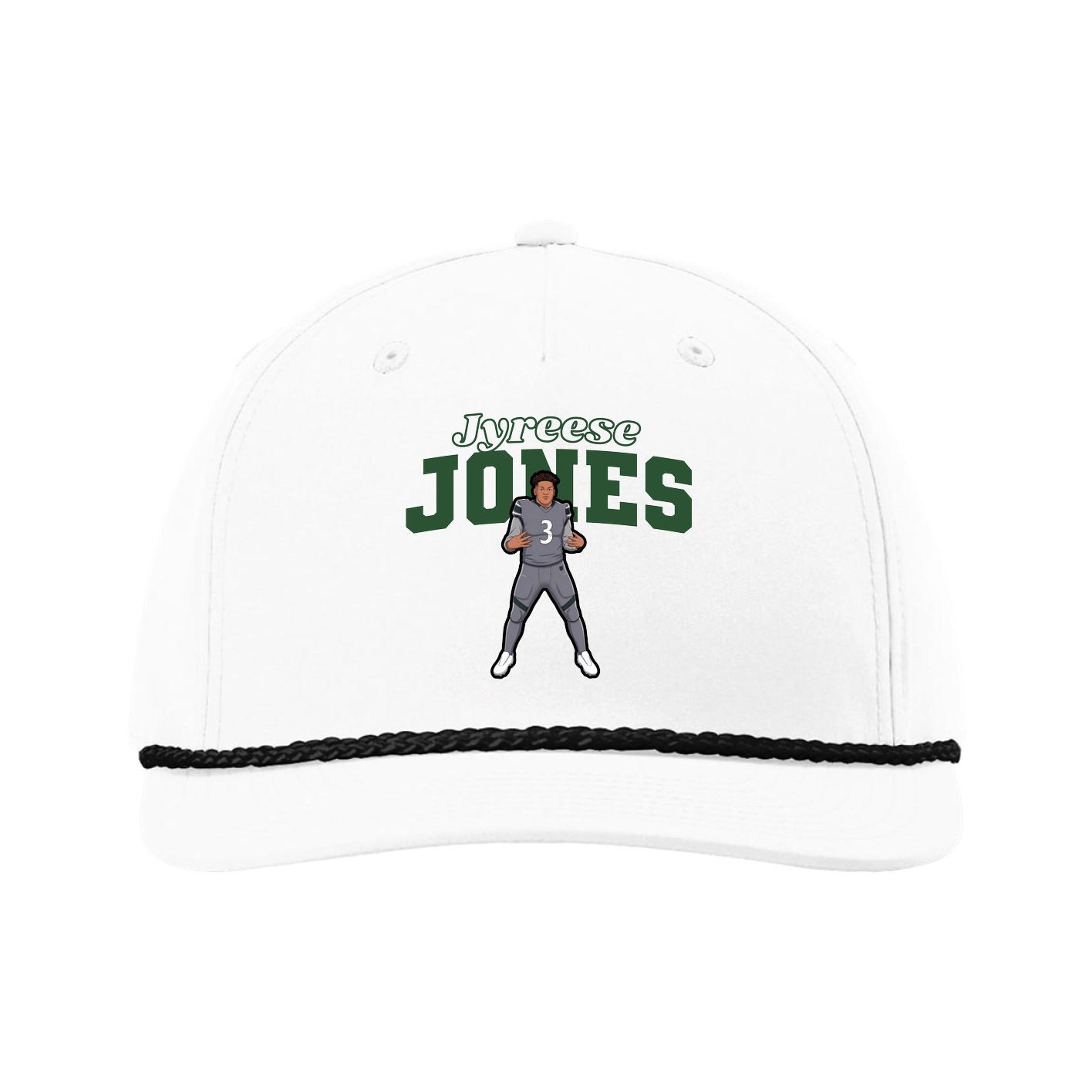 Five-Panel Classic Rope Cap — Name Arch in White