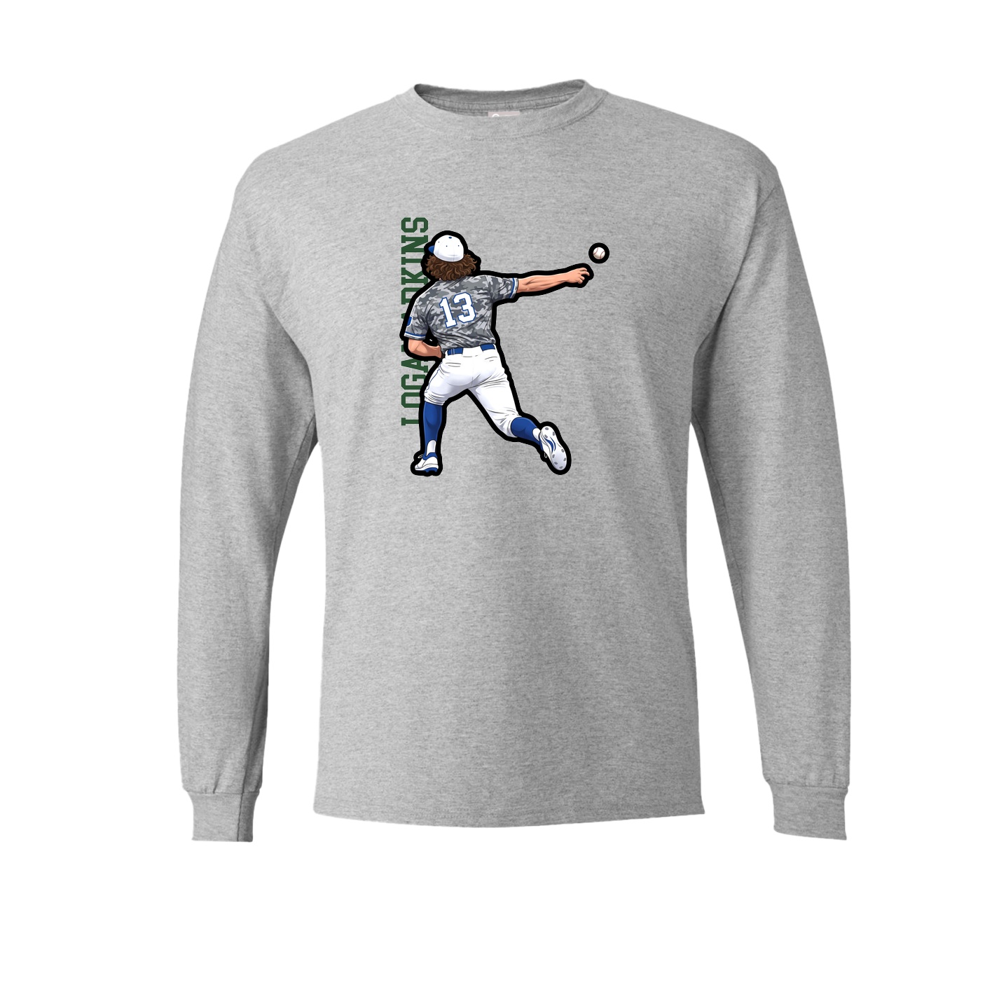 Long Sleeve Tee — Name Vertical in Grey
