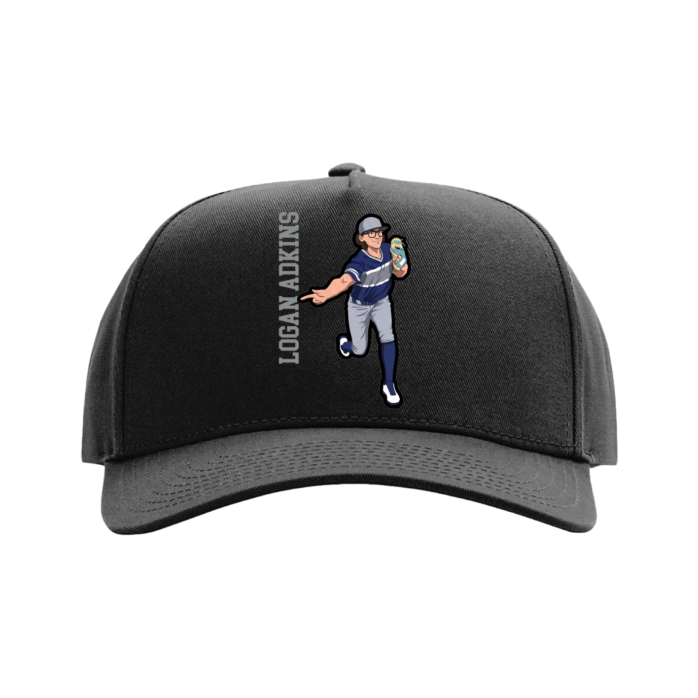 Full Fabric Five-Panel Champ Cap — Name Vertical in Black